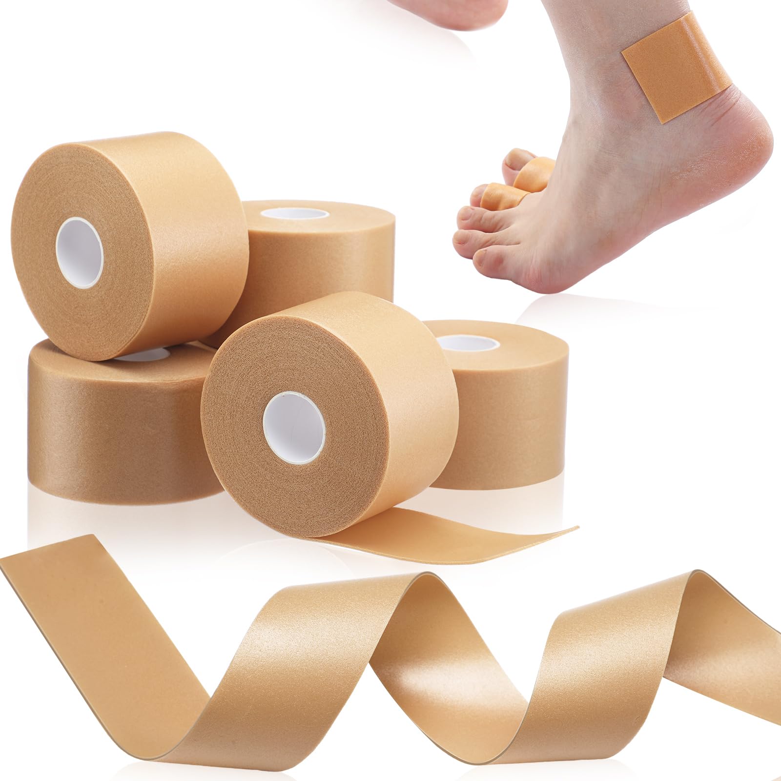 Tondiamo 6 Rolls Blister Prevention Tape Adhesive Pad Toe Tape Anti-wear Heel Pad Foam Waterproof Bandage Patch for Point Shoe Hand Foot Heel Toe Skin