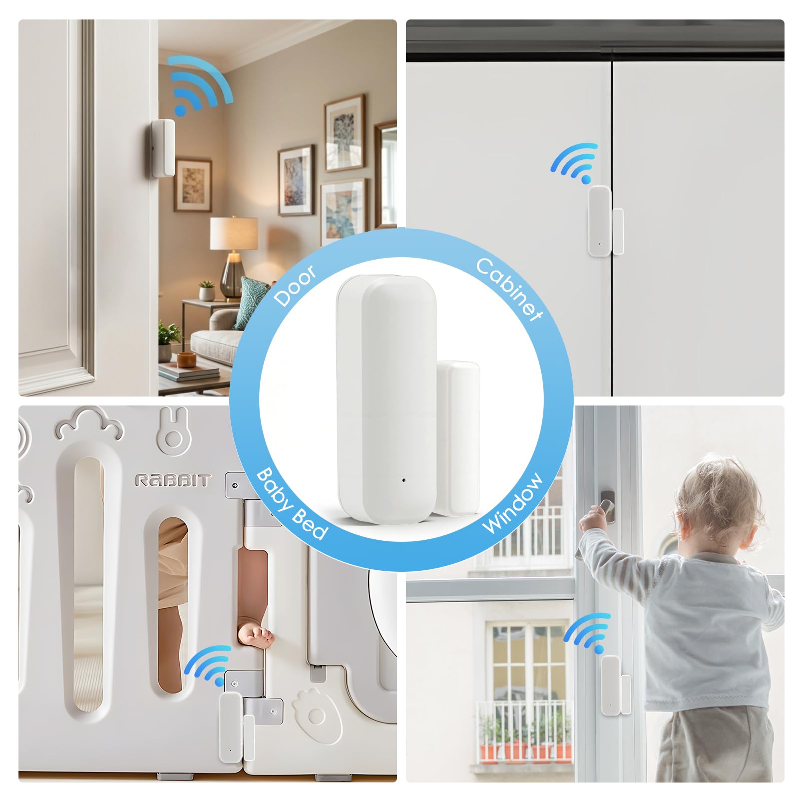 4 Pezzi Sensore Porta, Sensore Porta e Finestra WiFi, Contatto Porta a Risparmio Energetico per Termostato Intelligente per Casa, Garage, Monitoraggio in Tempo Reale Dell'apertura