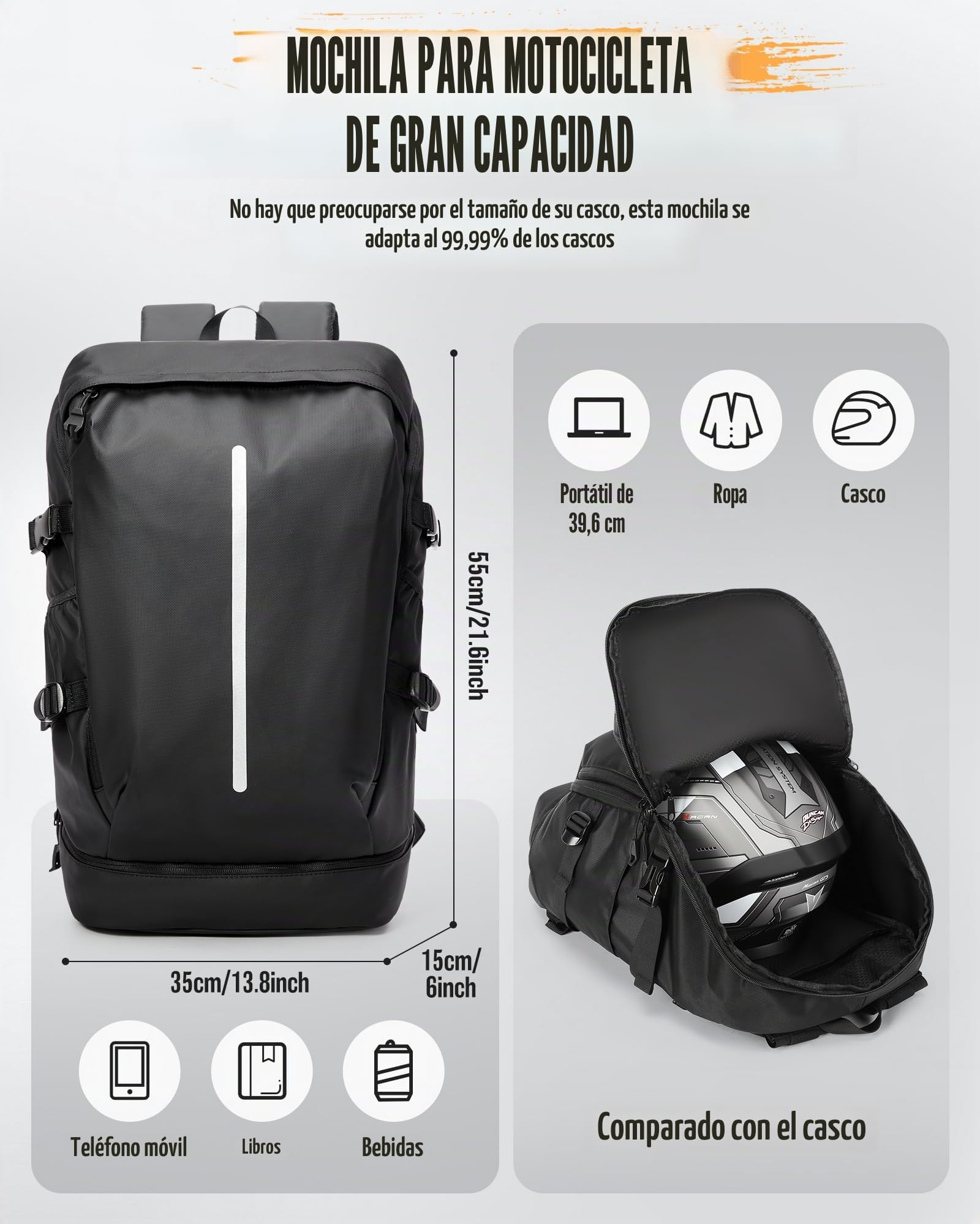 Mochilas para Motocicleta Impermeables Mochila con Casco para Hombre Mujer Grande Moto Mochilas Mochilas de Viaje con Compartimento para Zapatos Ligero Mochila de Motocicleta para Hombre