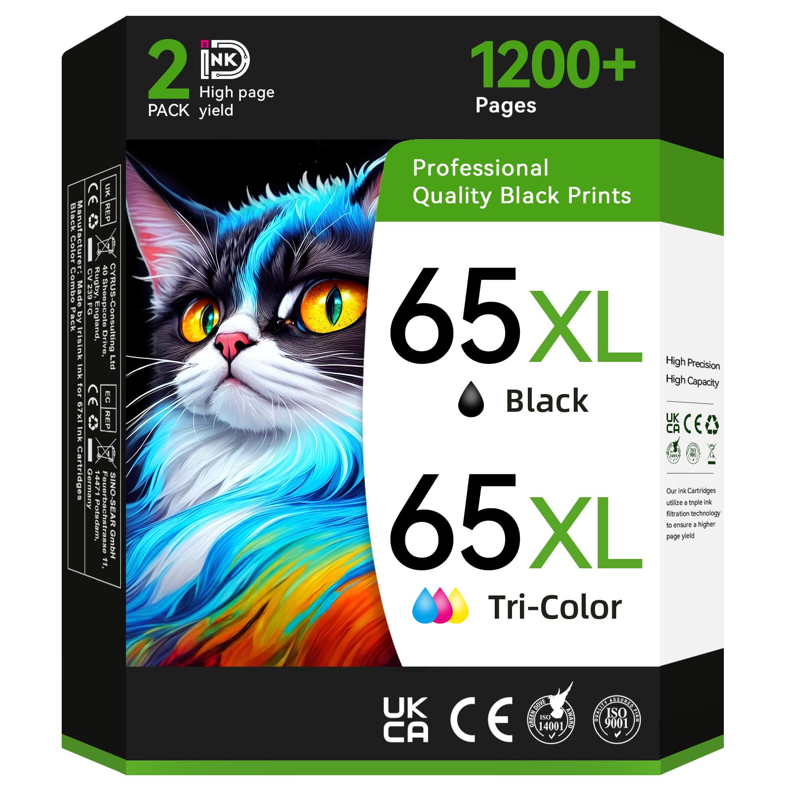 65XL Ink Cartridges Black/Color Combo Pack Replacement for HP Ink 65 XL HP65 HP65XL Use for HP Deskjet 3755 2655 3720 3722 3723 3752 3758 2652 2624