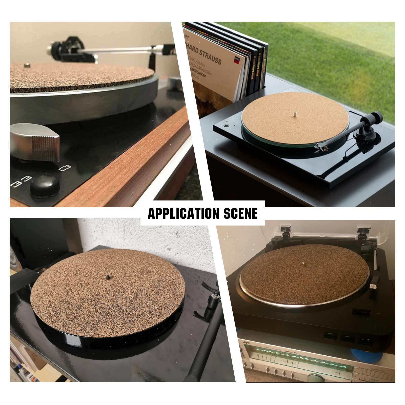 SUPERFINDINGS 1pc 300x3mm Sughero Gomma Giradischi Piatto Tappetino Piatto Rotondo Tappetino per Record con Foro 7mm Tappetino per Strumenti Musicali caffè per La Decorazione del Tappetino per Record