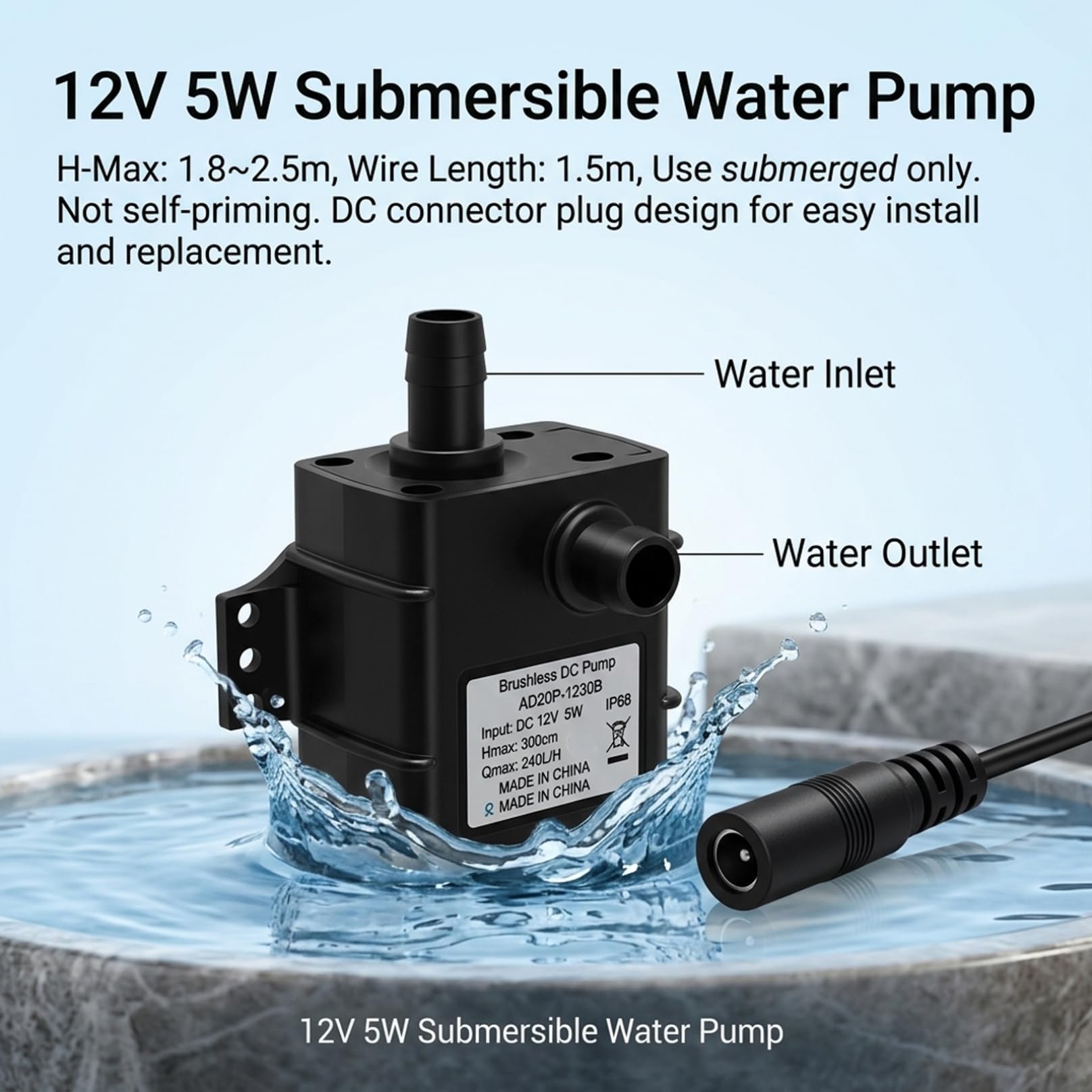 Bombas de fuente, bomba de agua solar de 12 V con panel solar, bomba de agua para circulación, filtración y aireación de estanques, kit de fuente sumergible para jardín, baño de pájaros, característi