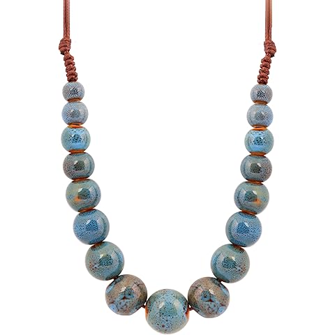 MINACHI Hippie Boho Colorful Ceramic Round Beads Strand Necklace, Bohemian Fashion Statement Jewelry Gift for Women