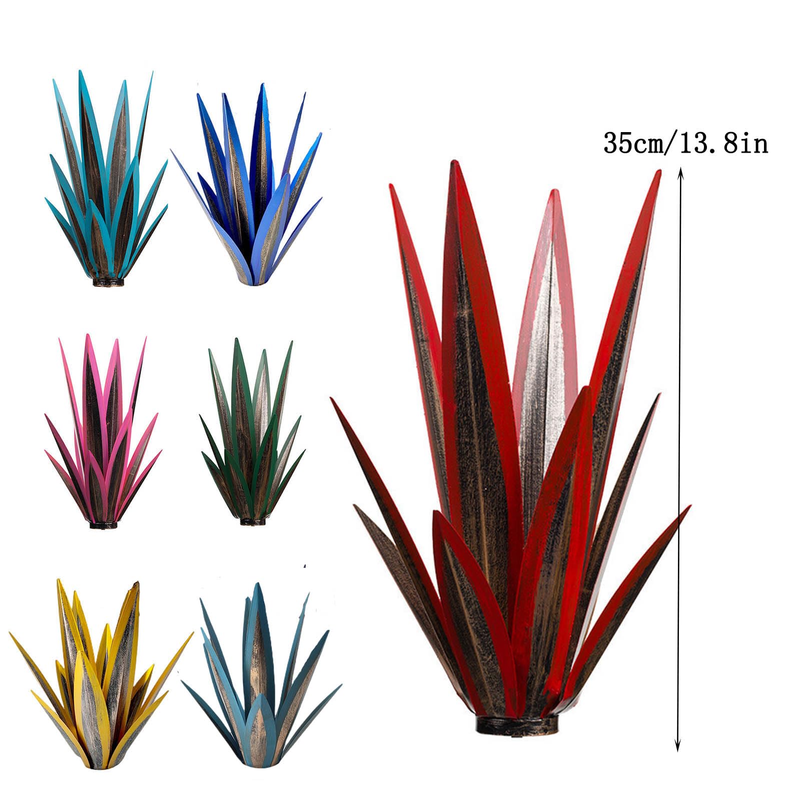 2 Pezzi Metallo Agave Pianta Tequila Scultura Rustica Decorazioni per la casa Agave in Metallo Dipinto a Mano Rustico Ornamento da Giardino Decorazione per Prato, 13,8 Pollici/35 cm (Blu) (Verde