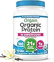 Orgain Organic Vegan Protein + 50 Superfoods Powder, Vanilla Bean - 21g Plant Based Protein, 8g Prebiotic Fiber, No Lactose Ingredients, Gluten Free, No Added Sugar, Non-GMO, 2.02 lb
