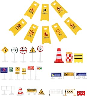 SAFIGLE 1 Conjunto De Brinquedo De Sinal De Trânsito Infantil De Plástico Sinais De Trânsito De Rua Playset Mini Semáforos Cone De Trânsito Brinquedos De Sinal De Faixa De Pedestres Para