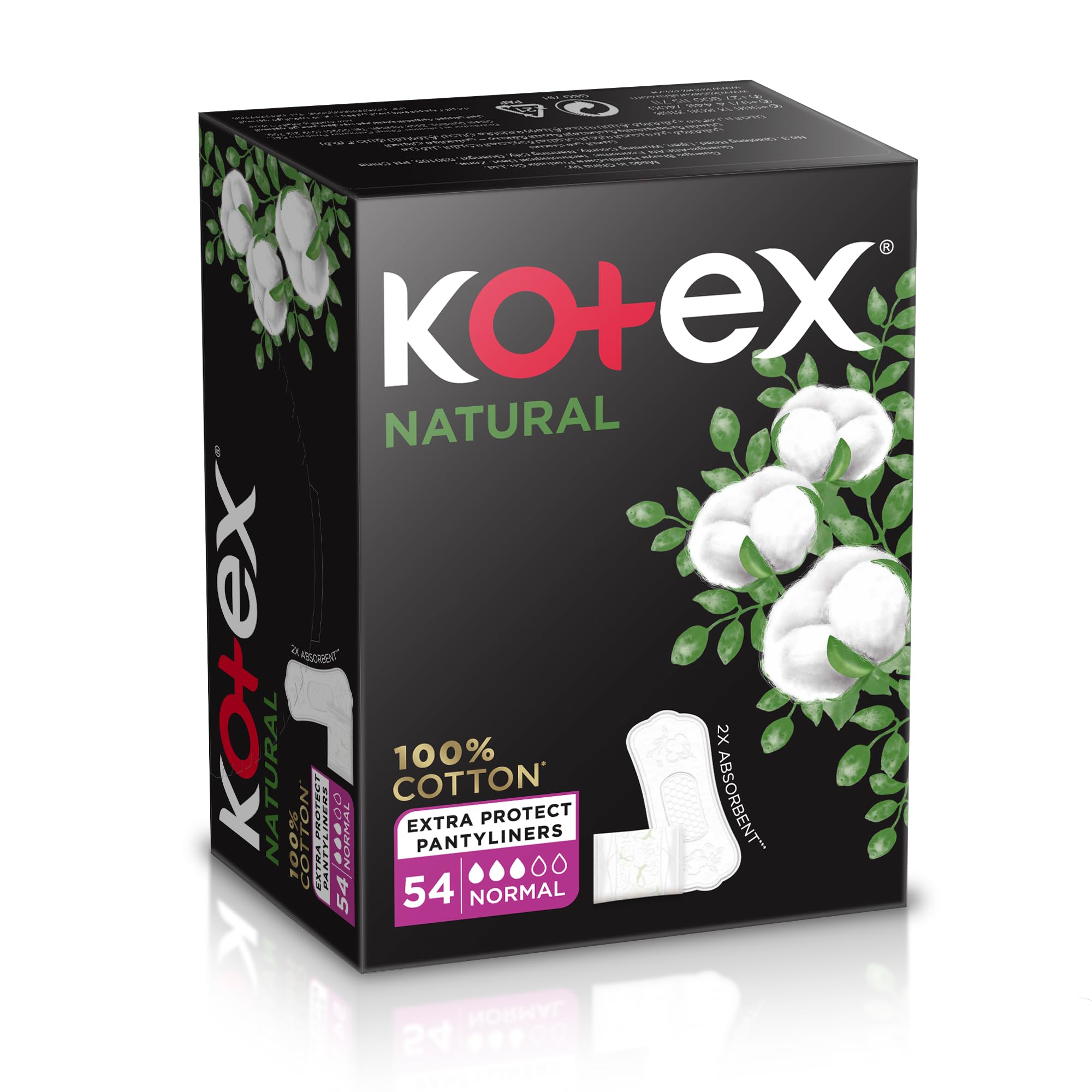 Kotex Natural Normal Panty Liners, 54 Count Value Pack – Soft Cotton-Feel Everyday Liners, Breathable & Thin for Daily Freshness, Light Discharge & Sensitive Skin