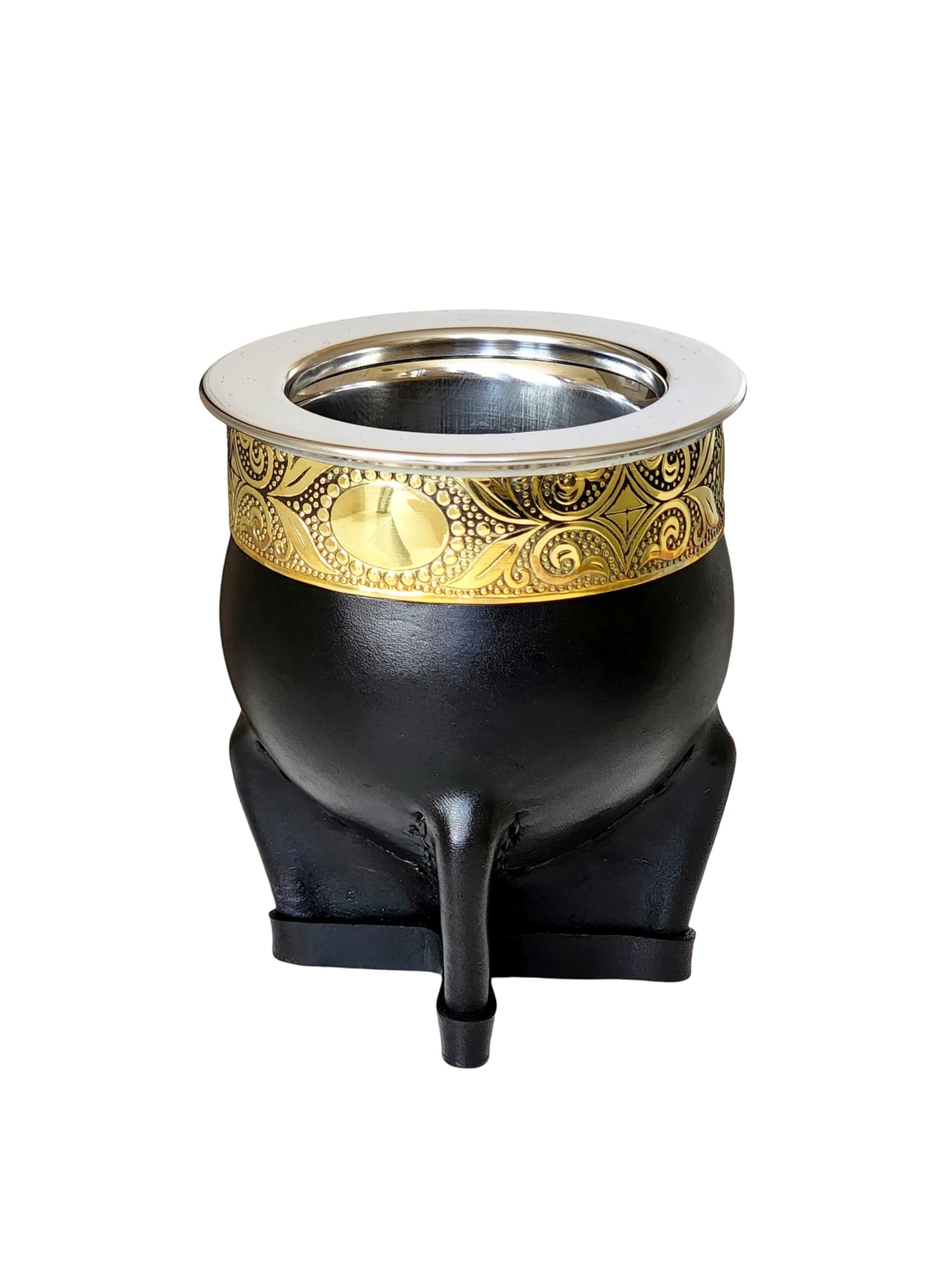 Taza Mate Imperial Argentino Premium - Hecho de Acero Inoxidable Térmico - Exterior Cuero Negro con Bronce - Incluye Bombilla de Regalo. (Estilo 2)
