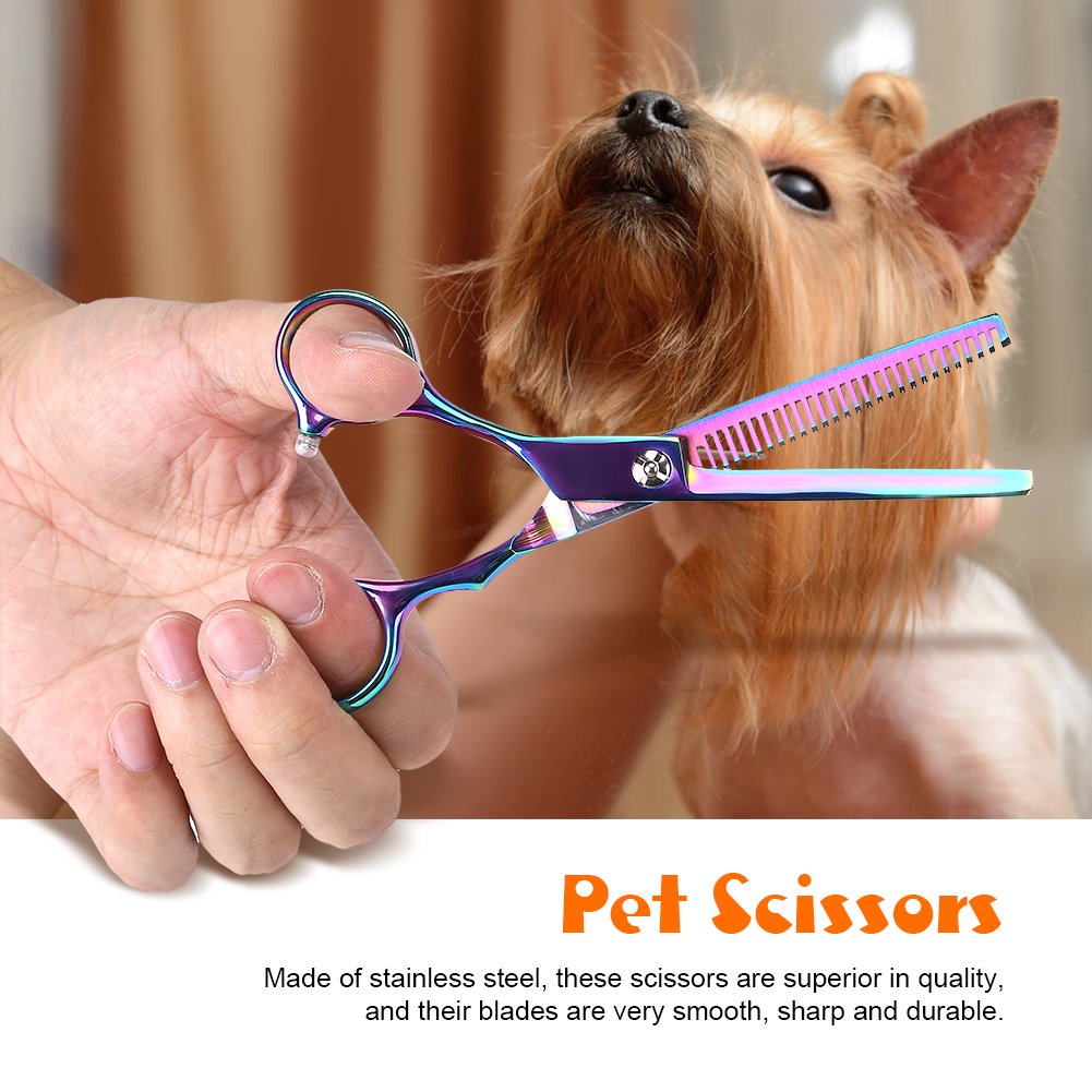 Kit Profesional de 6 Piezas para Peluquería Canina, Tijeras de Acero Inoxidable, Color Iris, para Mascotas y Gatos, Uso en Casa