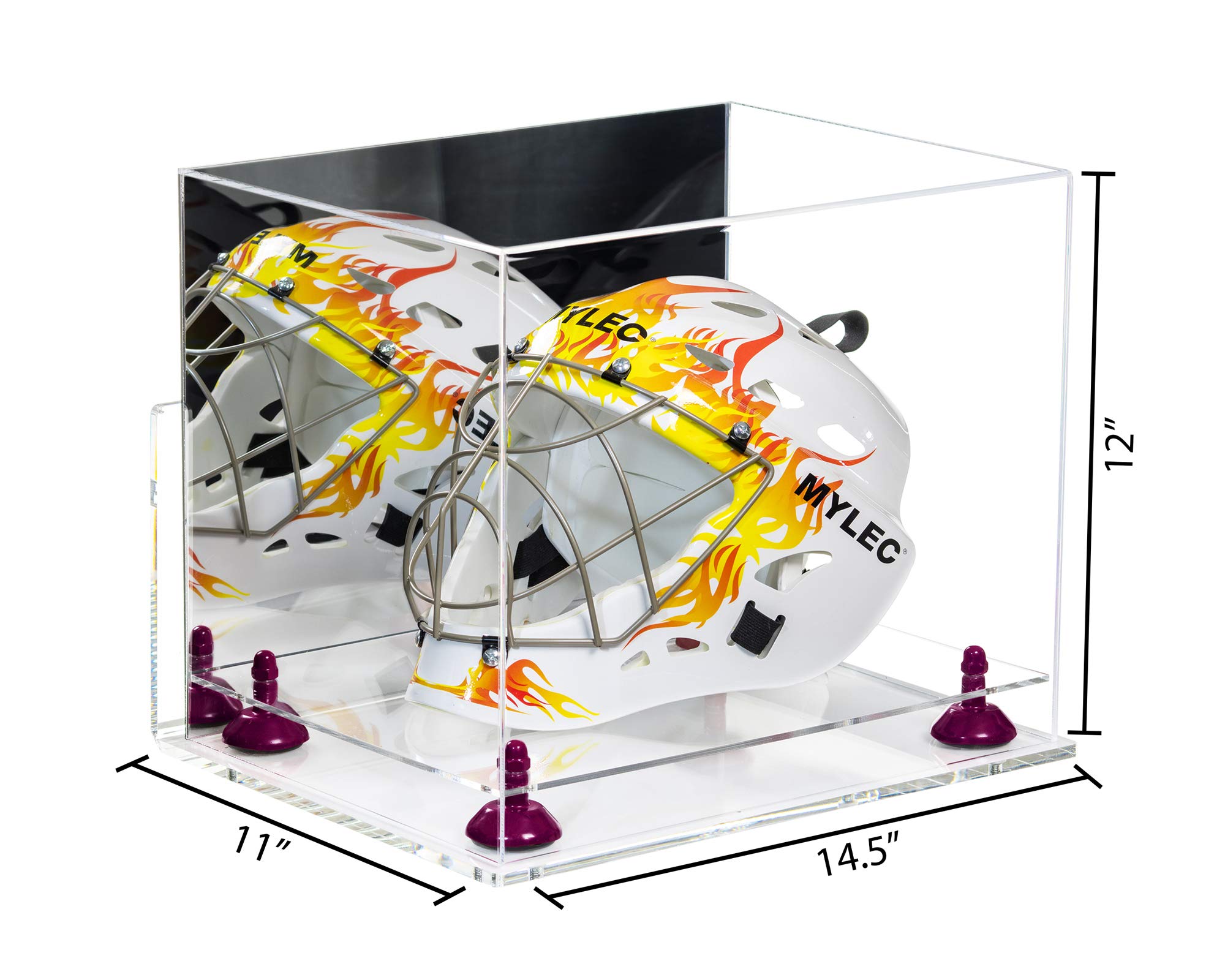 Better Display Cases Versatile Clear Acrylic Display Case - Large Rectangle Box with Mirror Case, Purple Risers, Clear Wall Mount and Clear Base 14.5