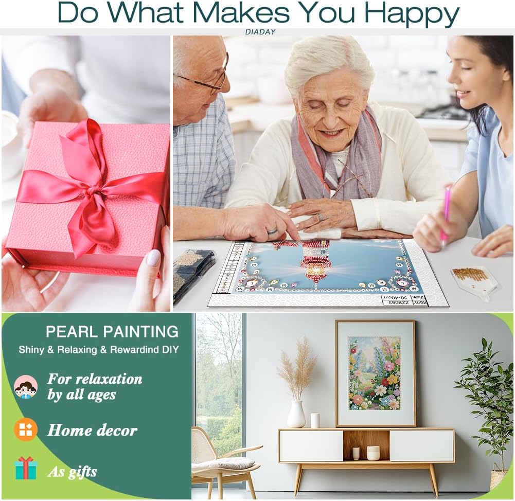 DIADAY 5D DIY Pearl Painting Kit for Adults, Floral Pearl Art with Diamond Special Shape Rhinestones, 3D Relief Beads Craft Home Wall Decor Gift, 12 x 16 Inches