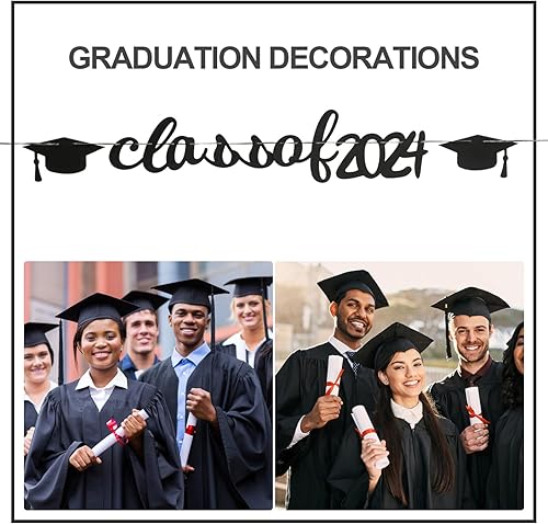 Miniatura 5 de EXCEART 1 Set 2024 2024 Graduation Banner Glitter Graduation Party Banner Graduation Party Wall Decor Decorative Graduation Party Banner High School