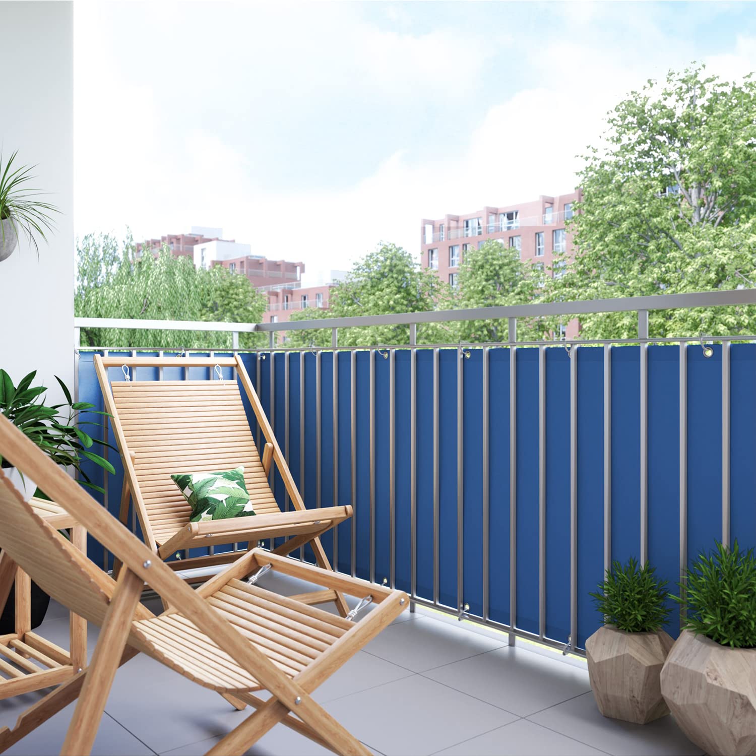Protezione antivento e UV per ringhiera da giardino, resistente, blu, 130 x 900 cm, con occhielli, fascette stringicavo in nylon e corda. Ideale per balconi