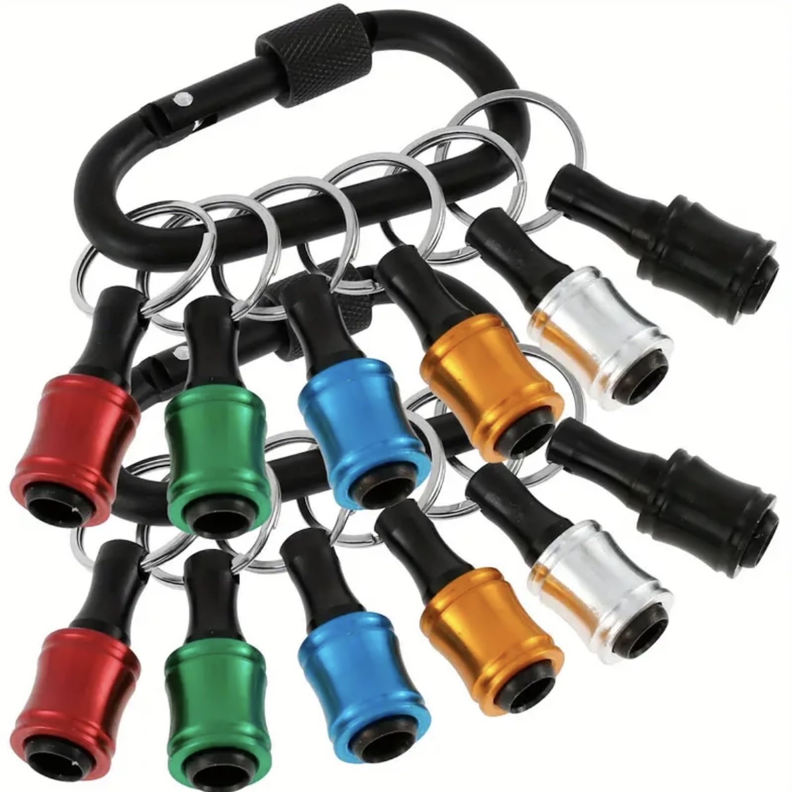 Bahagia Bit Holder Keychain 12pcs - 1/4 inch Hex Shank Bit Holders - Quick Release Design for Nut Driver, Screwdriver & Drill Bits - Aluminum Alloy,