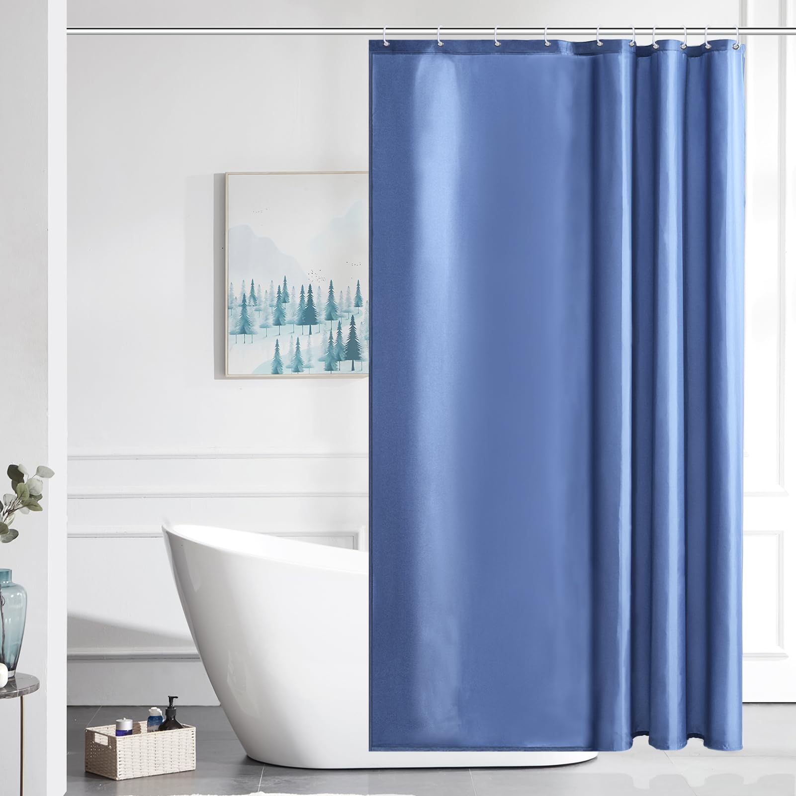 Furlinic Shower Curtain Mould Proof Resistant Wetroom Bathroom Polyester Fabric White 7ft Shower Curtains Liner Waterproof Rustproof Washable Weighted with 12 Hooks Extra Long 180x210cm 72x84. — view 20