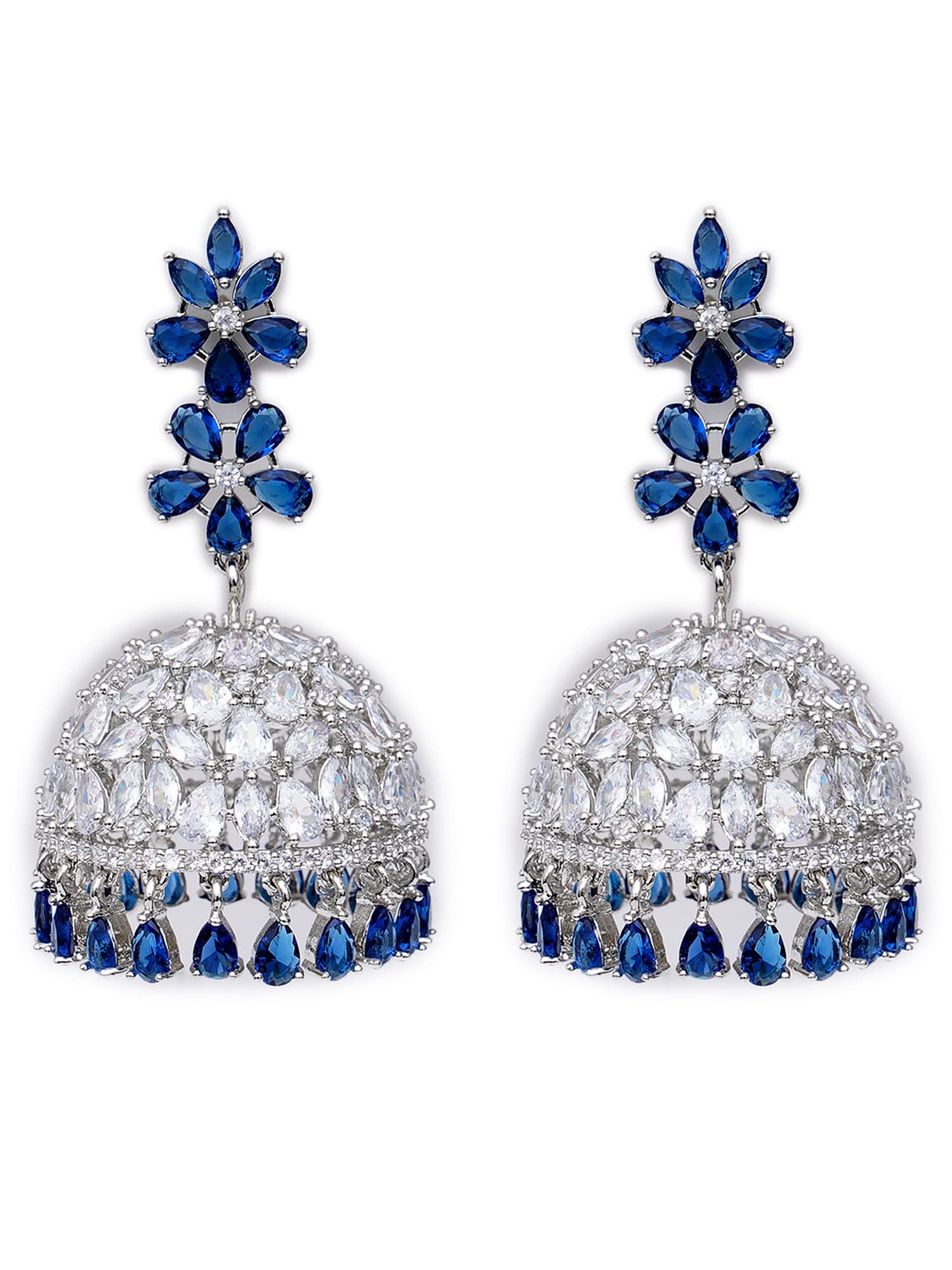 Karatcart Women Silver Plated Blue American Diamond Studded Jhumki Earrings (B09XF7975Y) Amazon Price History, Amazon Price Tracker