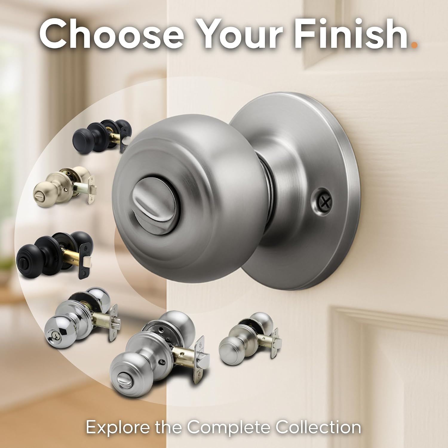 Copper Creek Colonial Privacy Interior Door Knob – ANSI Grade-3 Certified, Modern Heavy Duty Handle, Easy Install and Reversible for Bedroom, Bathroom and Closets – Satin Stainless (1 Pack)