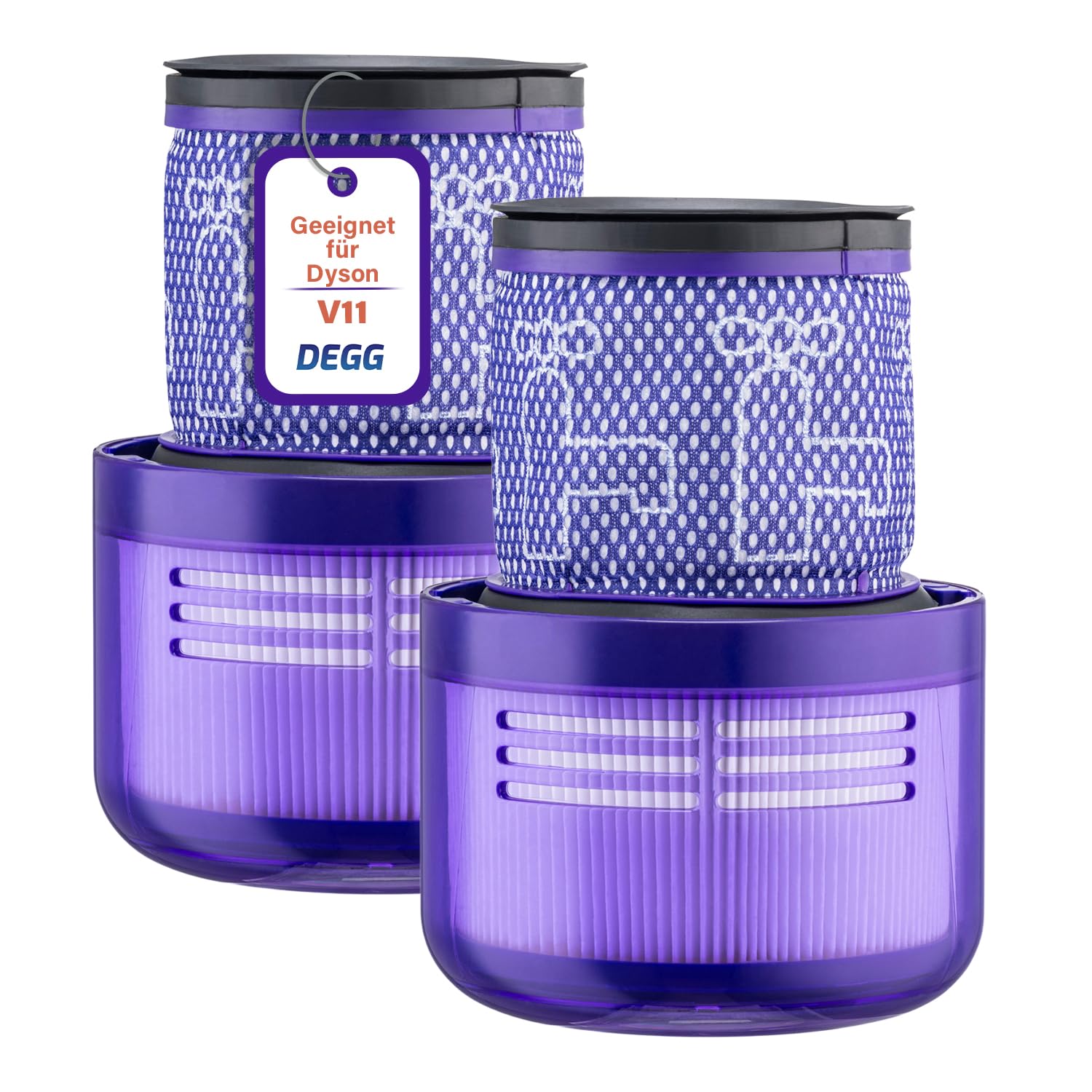 DEGG Hepa Filter - Kompatibel mit Dyson V11 & V15 - Waschbares Staubsaugerfilter - Ersatzfilter - Perfekte Passform - Staubsauger Zubehör - Premium-Qualität - 2 STÜCK
