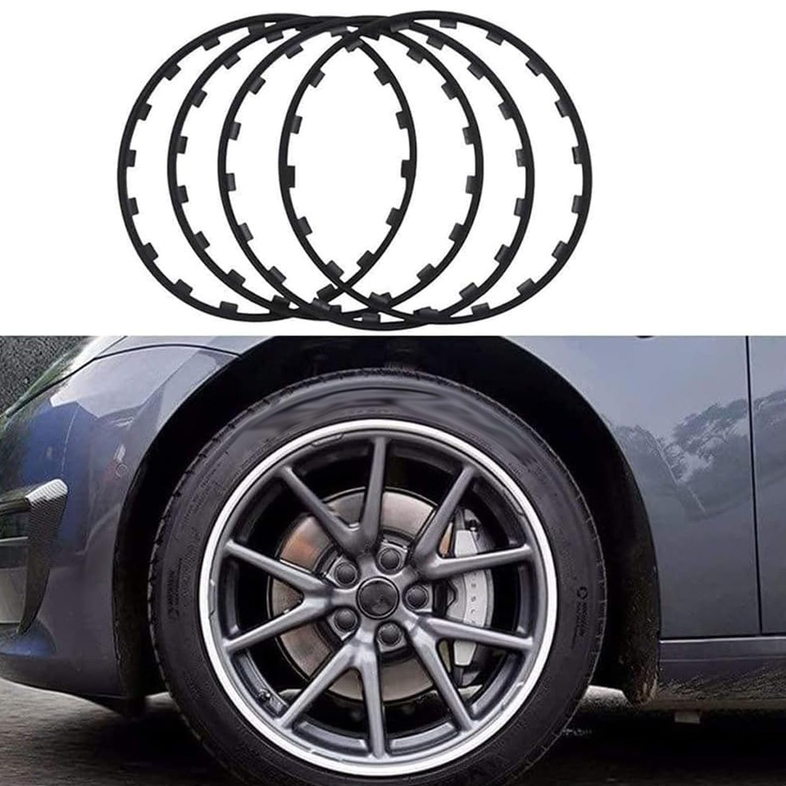 16/17/18/19/20 Pollici Protezione per Pneumatici Auto Anello, Protezione per Cerchi in Lega AntiGraffio Set da 4 Protezione del Cerchione Dell'auto(Size:18 inch,Color:Nero)