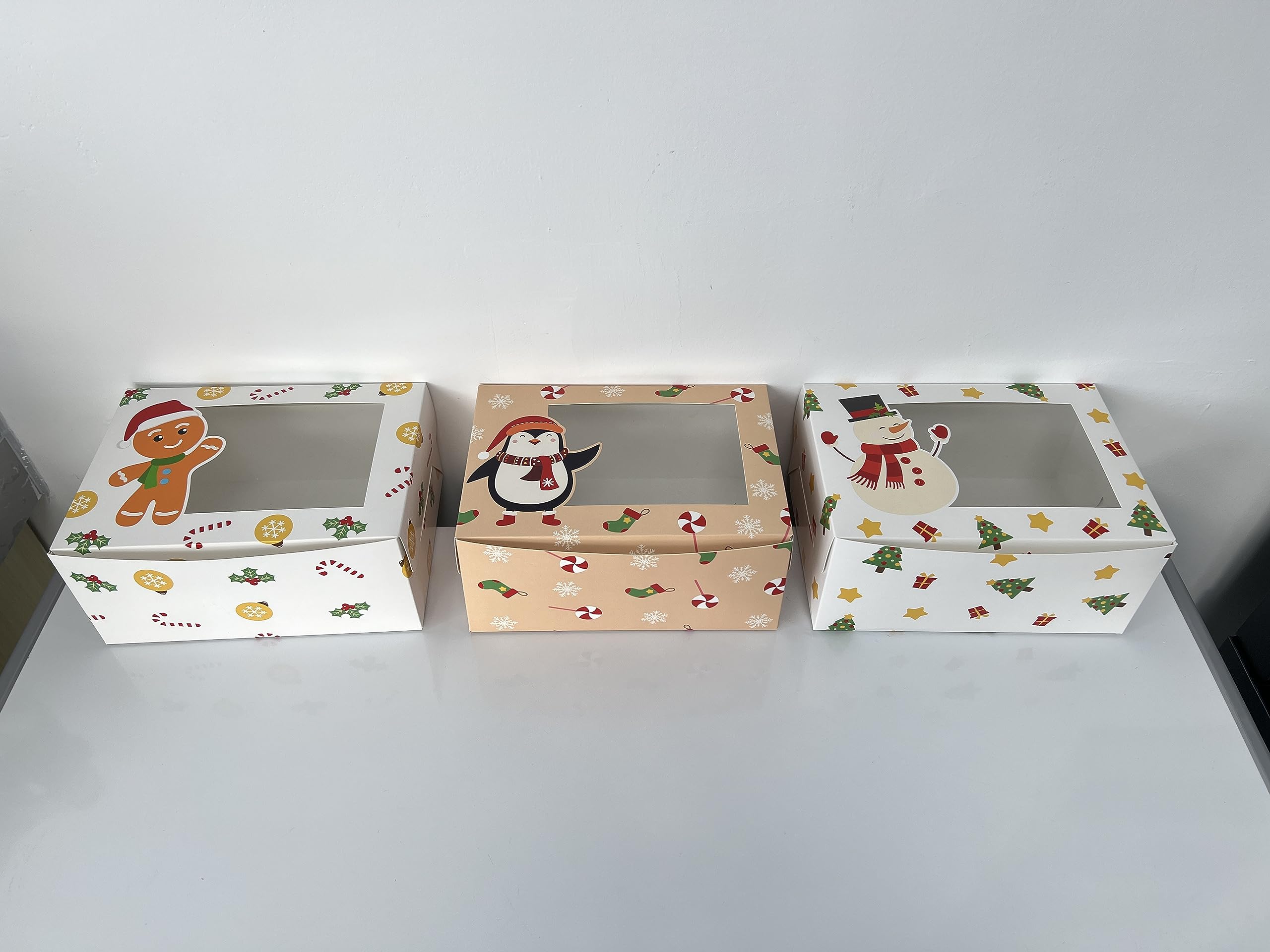 SUPERLELE 18pcs Christmas Cookie Boxes with Window 8.3x5.9x3.7in, Bakery Boxes Treat Boxes for Xmas Party Favor Pastries, Cupcakes, Candy Gift Wrapping