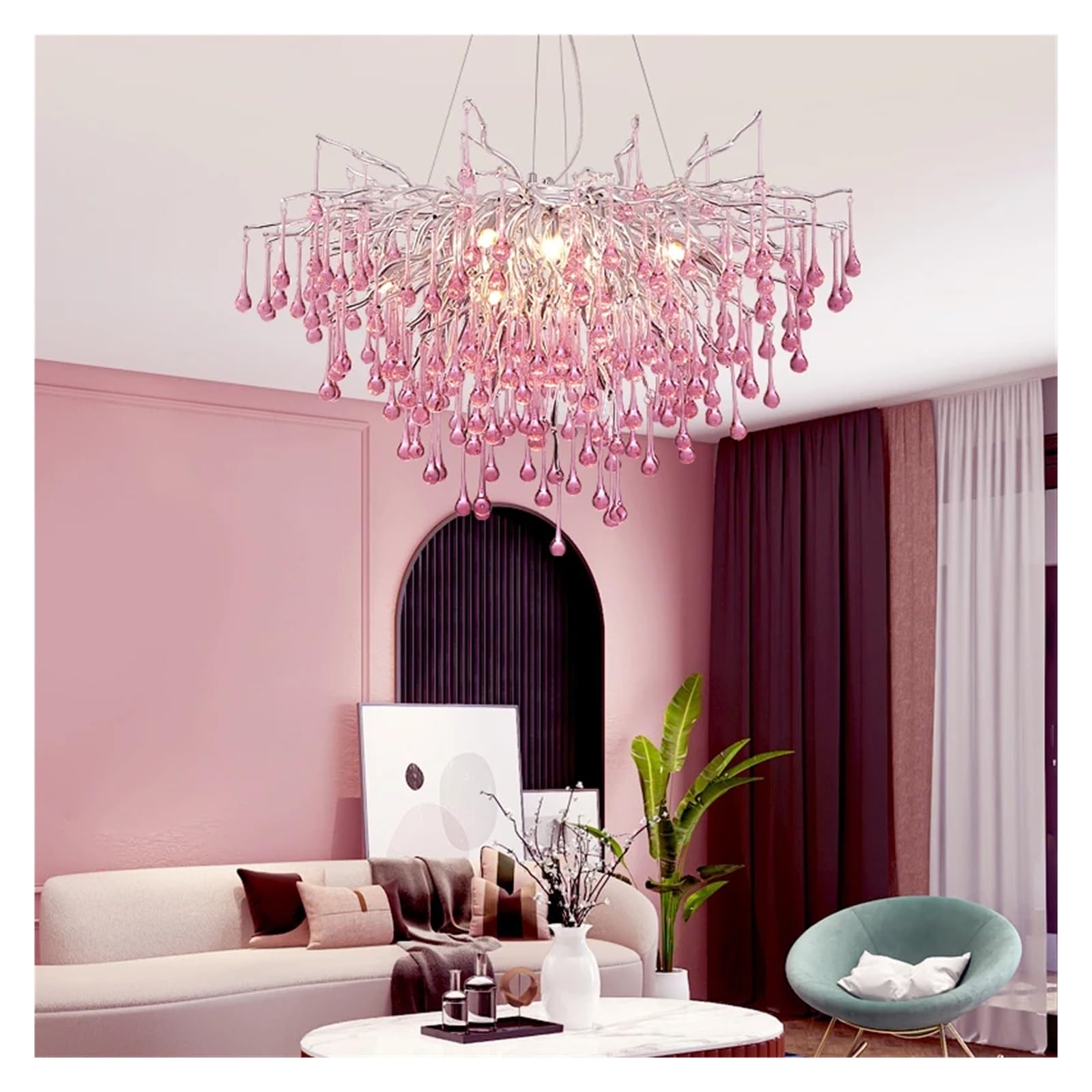 Lampadario Rosa In Metallo Nero Opaco Filo Elettrico Regolabile, 92x9 - Foto 3