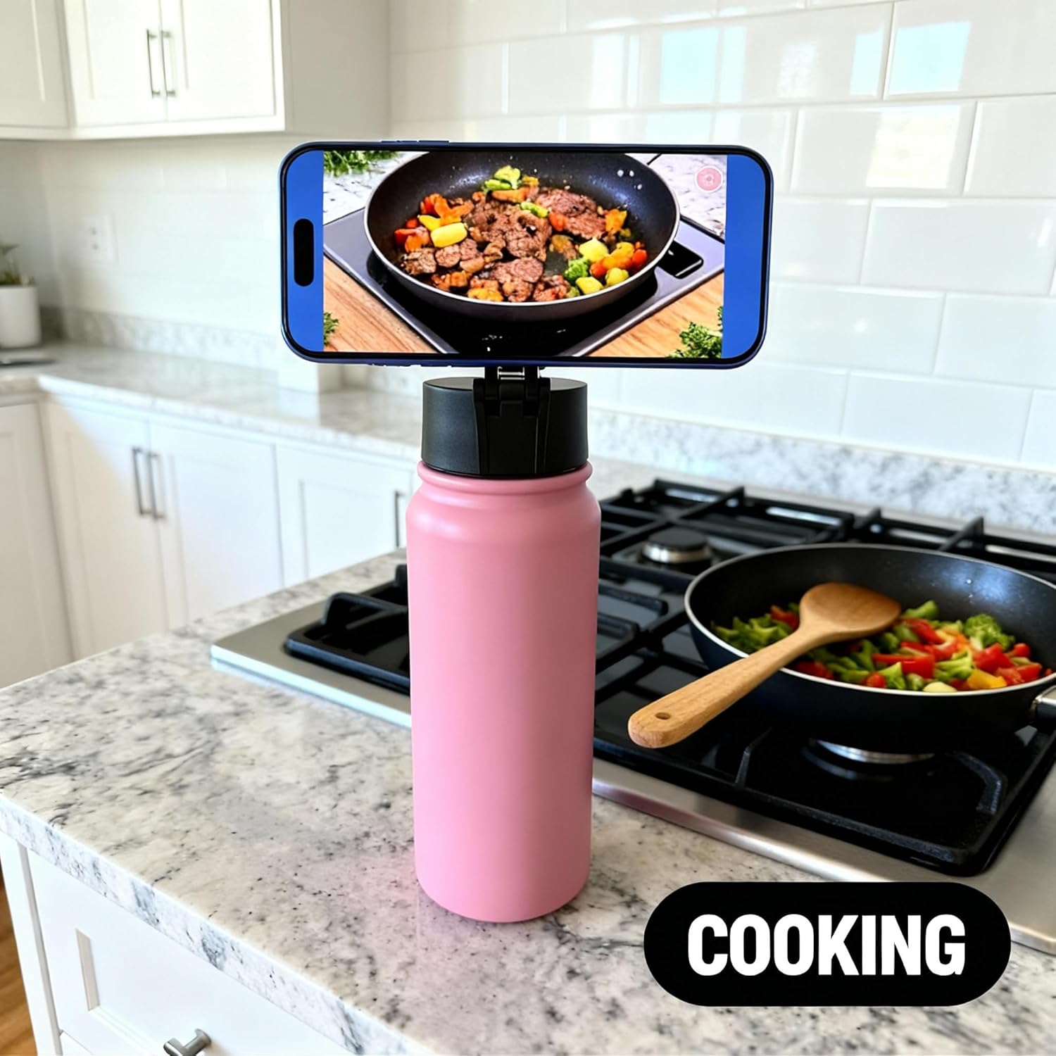 27oz Stainless Steel Water Bottle with Magnetic Phone Holder, Compatible with Tripod Mount for iPhone, Double-Walled Insulated Tumbler for Gym and Sports (Black) - Image 5