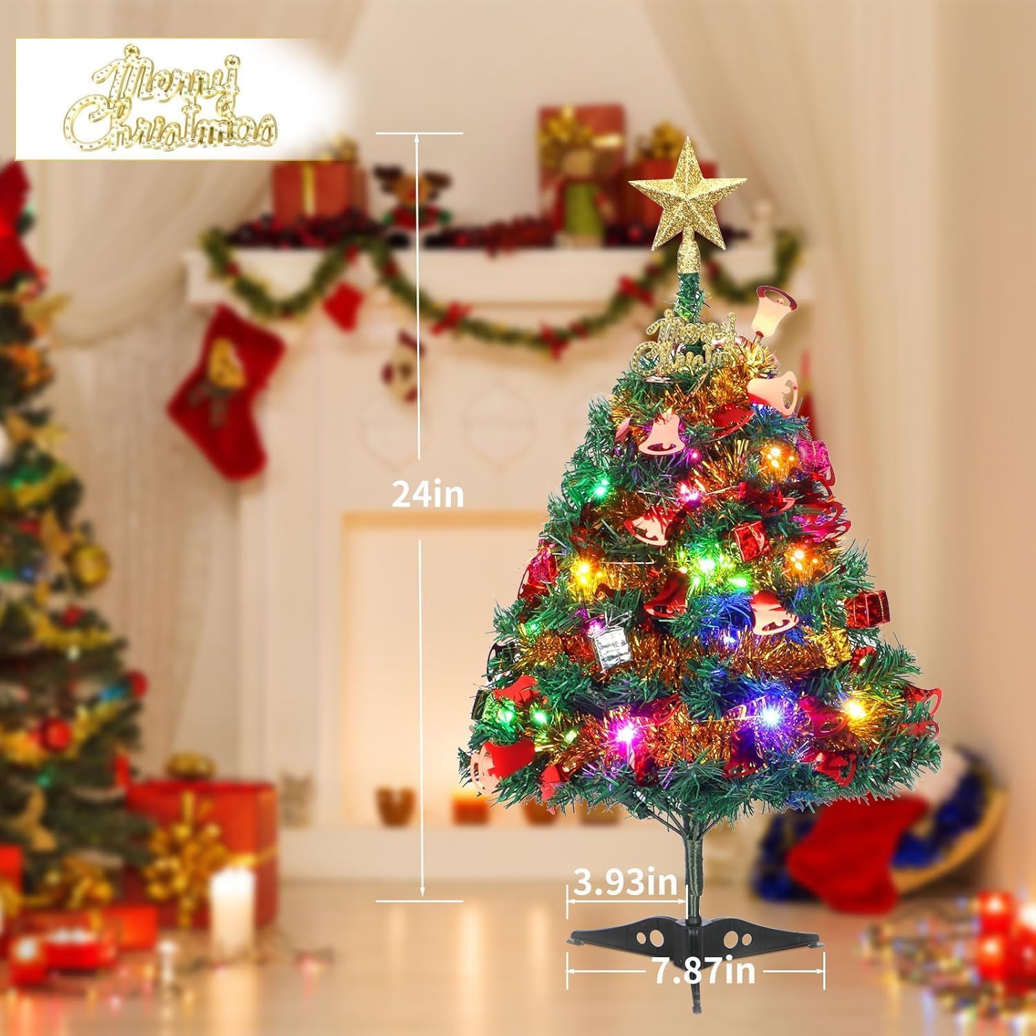 LICHENGTAI Kunstkerstboom, 60 cm, roze, kleine kerstboom, tafel, dennenboom met kerstballen, led-lichtsnoer, mini-kerstboom, kerstdecoratie voor thuis, kantoor, winkels