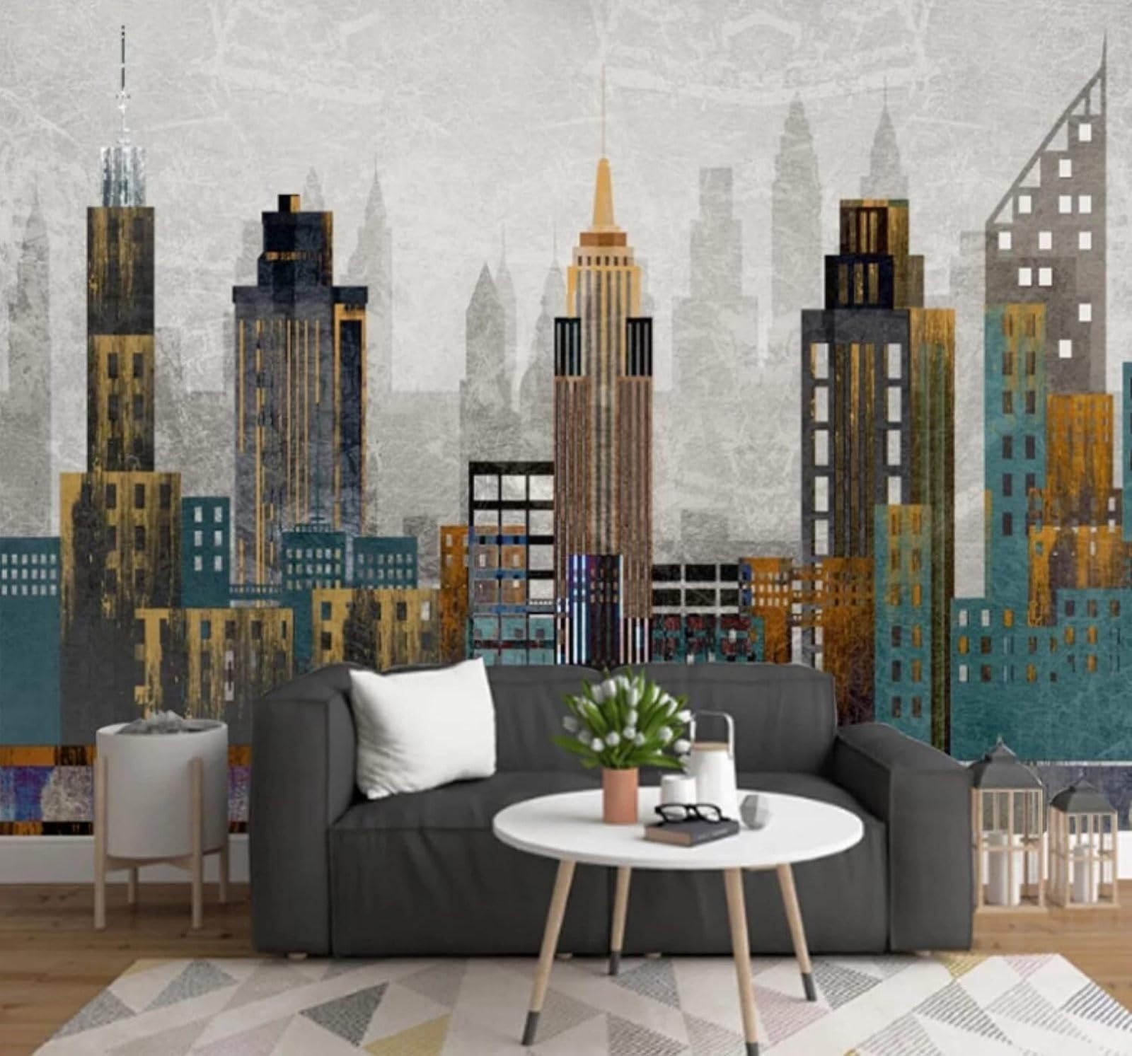 Wallpaper-3D-Xlm 400Cm×280Cm(B×H) Retro Abstract Geometric Urban Architecture Art 3D Wallpaper Easy Install Feature Office Living Room Sofa Bedroom Tv Background Wall Decoration-400Cm×280Cm