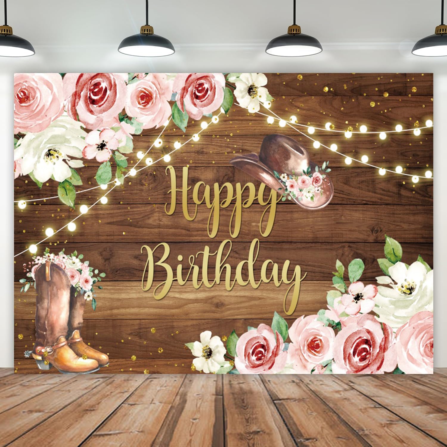 10x6.5ft Cowgirl Birthday Backdrop Rustic Wooden Western Theme Women Girls Birthday Party Photography Background Pink Flowers Wild West Birthday