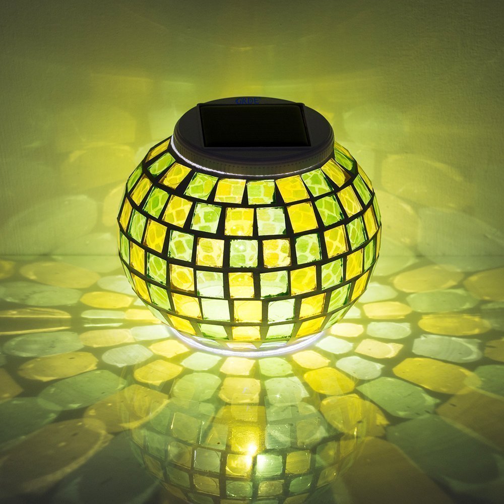 Lampada Solare Da Tavolo In Cristallo Mosaico – Luce Notturna LED Cambia Colore Per Giardino, Balcone E Feste – Giallo E Blu - 2