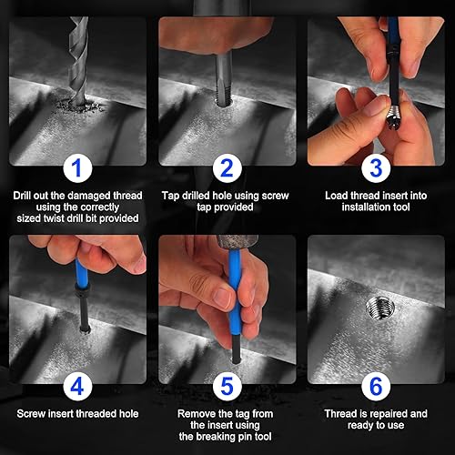 Miniatura 7 de Kit de reparación de roscas SAE de 30 piezas de 516-18 pulgadas, kit de reparación de helicoil con taladro HSS, herramientas de reenhebrado para