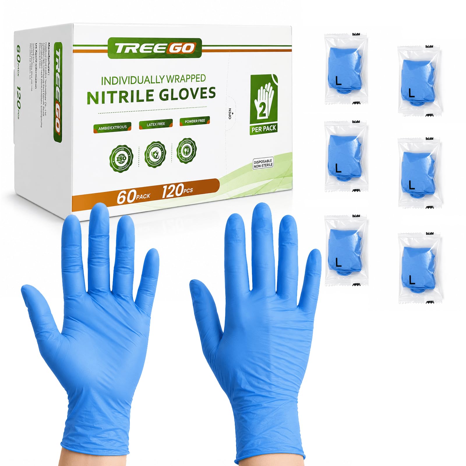 TREEGO Individually Wrapped Nitrile Gloves