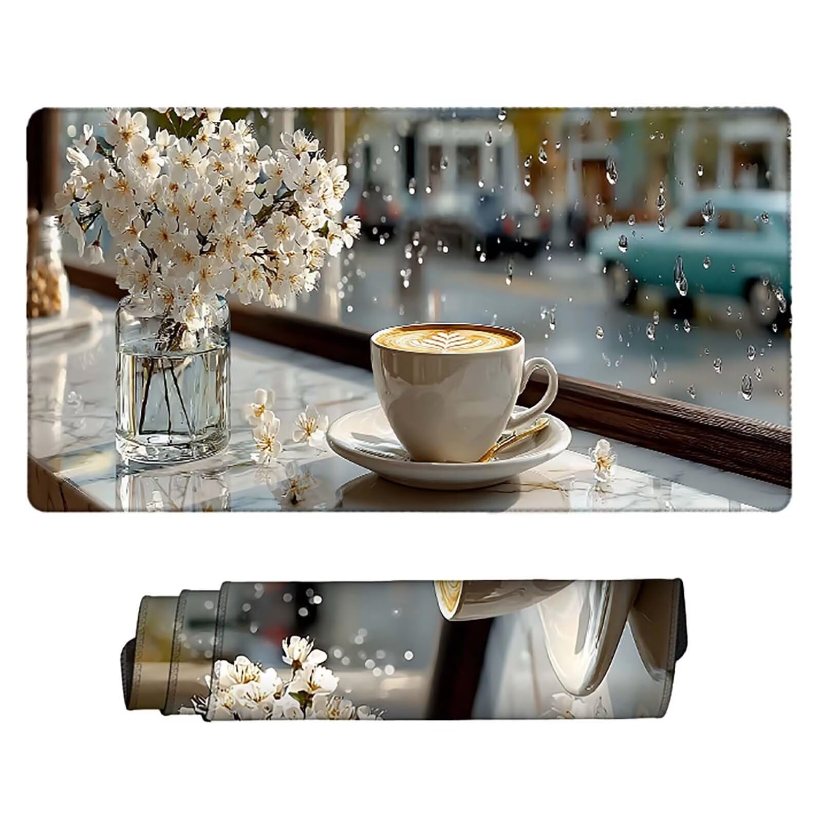 Schreibtischunterlage Blume Mauspad Gaming XXL Mousepad wasserdichte rutschfeste Schreibtisch Unterlage, Mauspad Groß Verbessert Präzision und Geschwindigkeit, Gaming Zubehör (Tasse,90x40cm) 2-u7251
