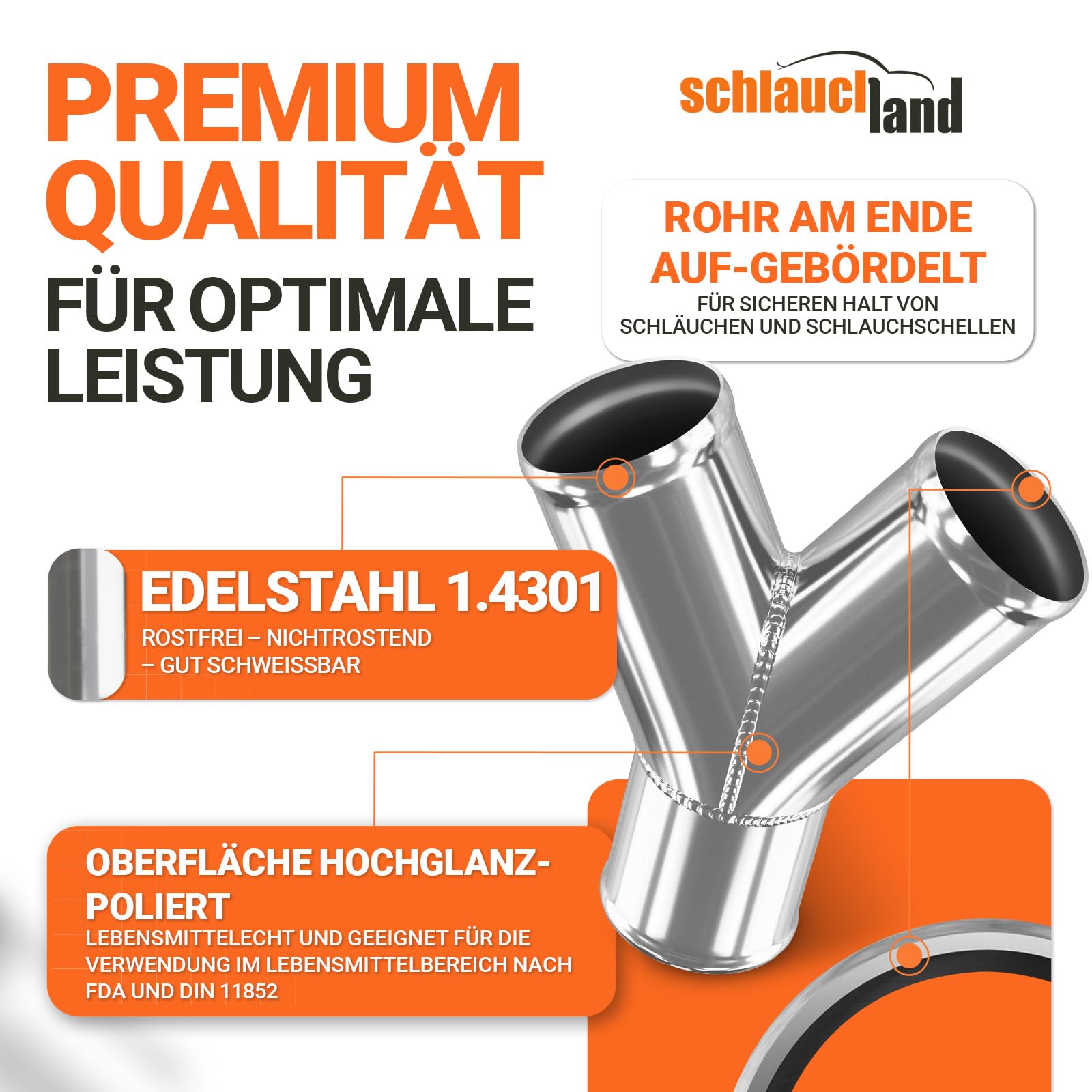 Y-VERTEILER ROHR EDELSTAHL INOX AD-Ø 102mm Y STÜCK poliert V2A 1.4301 SS304| GROSSE AUSWAHL |Abgang Adapter Splitter Edelstahl-Rohr T Ladeluft-Kühler Schlauch-Verbinder Kupplung Verzweigung | TOP