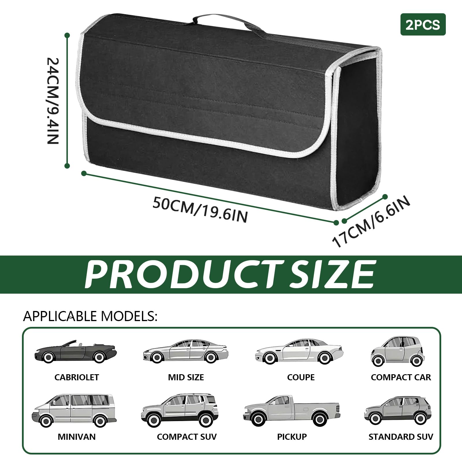 Sac Organisateur de Coffre de Voiture, Organisateur Auto Pliable de Rangement, Sac de Rangement Antidérapant en Felt pour Coffre, Accessoires Essentiels de Voiture pour le Rangement des Outils