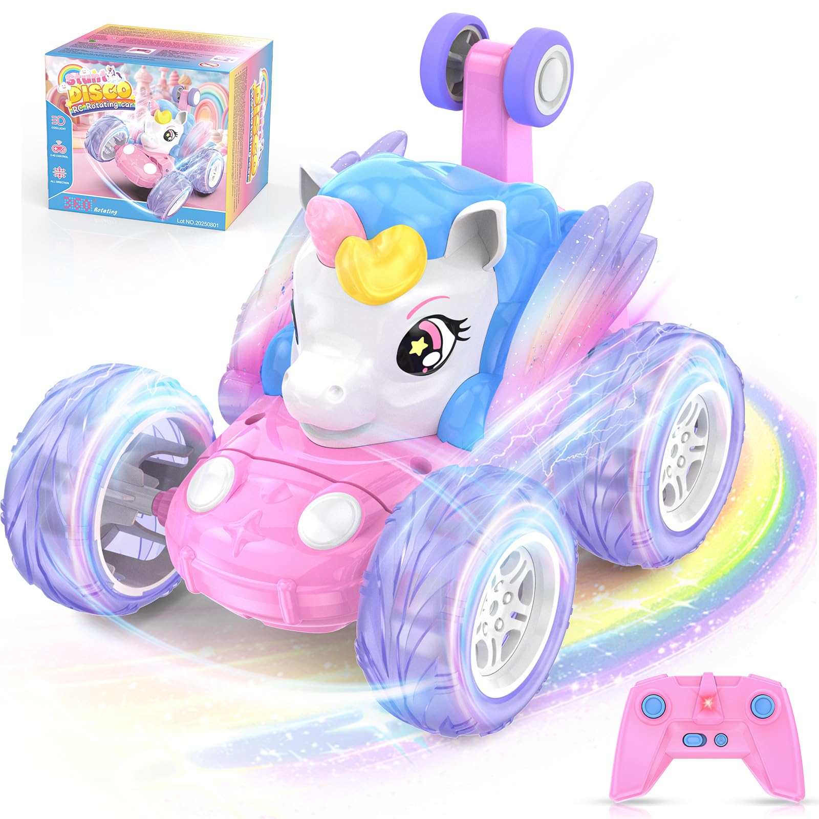 Macchina Telecomandata Bambini, Giochi Unicorno Bambina Bimba 3 4 5 6 7 8 Anni Monster Truck Auto Radiocomandata Acrobatica con Luci Giocattoli Macchinina RC Car Gioco Regalo Compleanno Natale