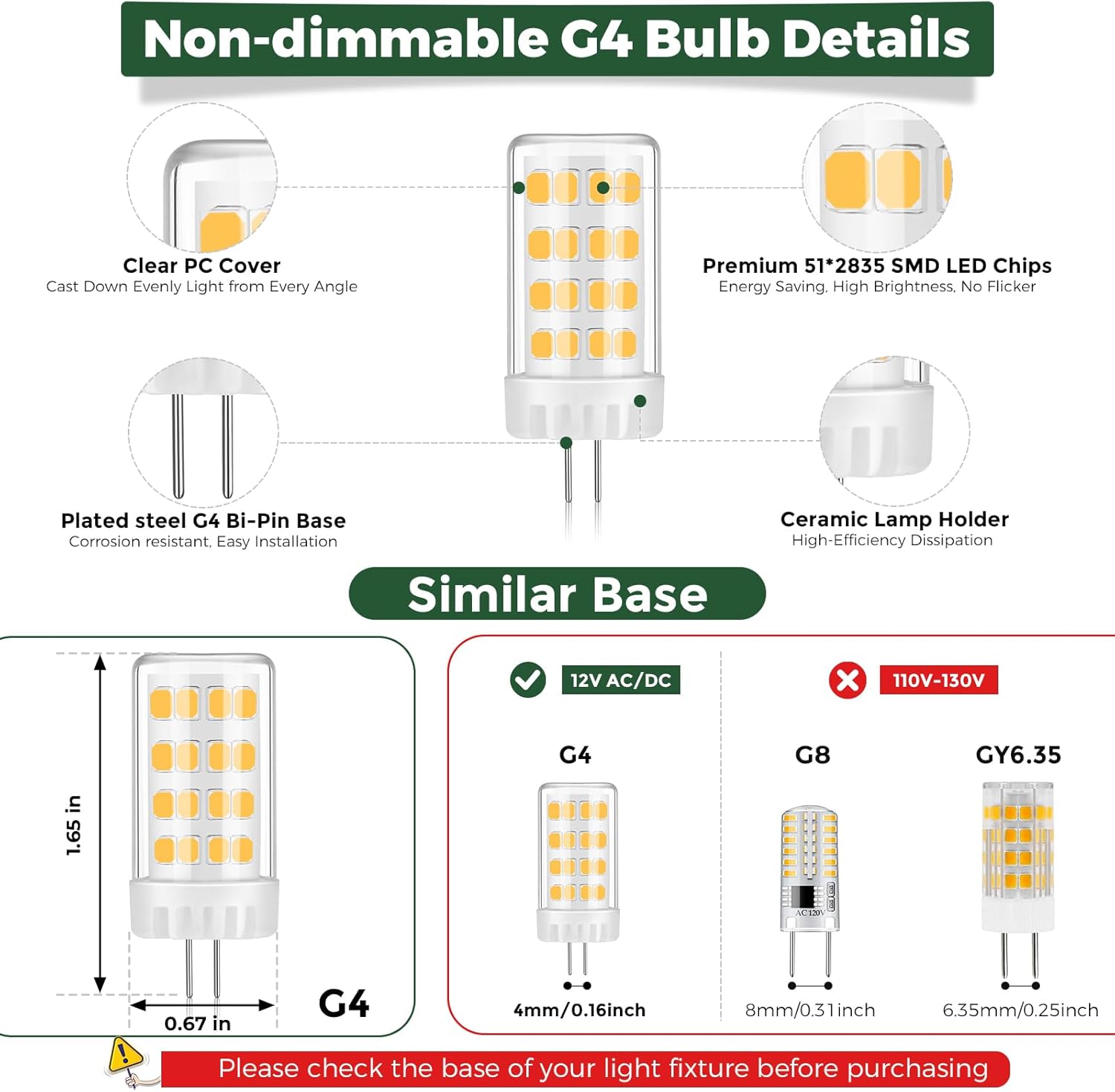 Gardencoin G4 LED Bulb 4W 480LM 2700K Warm White, 12V AC/DC, 360° Beam Angle, T3 Halogen Replacement, High-Efficiency Ceramic Base for Landscape, Cabinet, Ceiling Lights, 20 Pack - Image 3