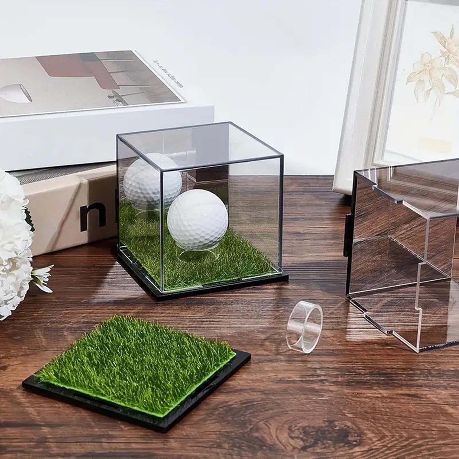 Golfball-Vitrine, leichte Ball-Vitrine, Acrylball-Vitrine, klare Fußballhülle, Ball-Display, transparenter Golfballhalter, 9,7 x 9,7 x 8,9 cm, für Heimdisplay