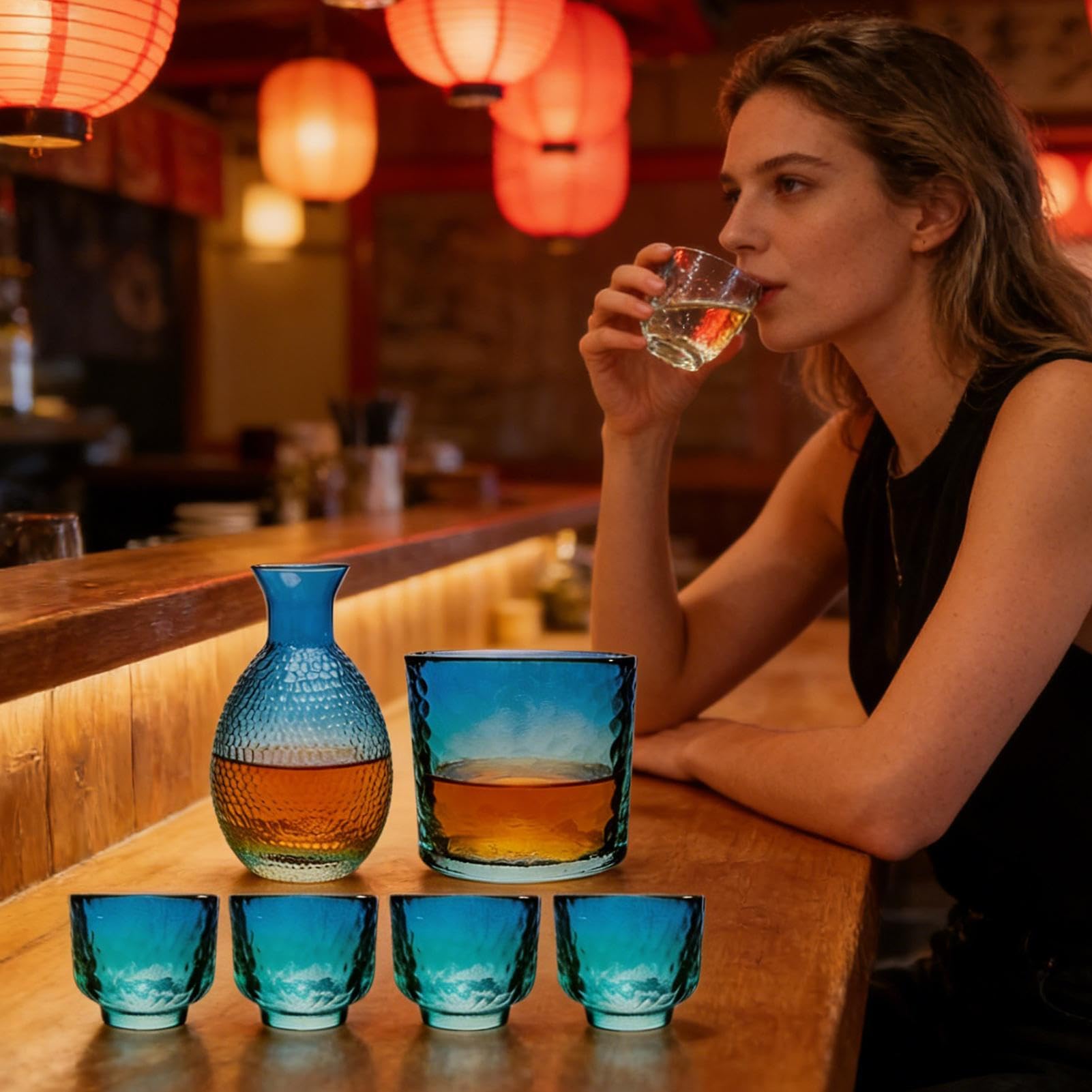 Generico Set di Sake Giapponese Caraffa in Resistente al Calore | Kit Per Bottiglia Di Sake Per Il Servizio Di Liquori Per Vodka, Birra, Bevande, Feste, Raduni, Home Bar, Ristorante