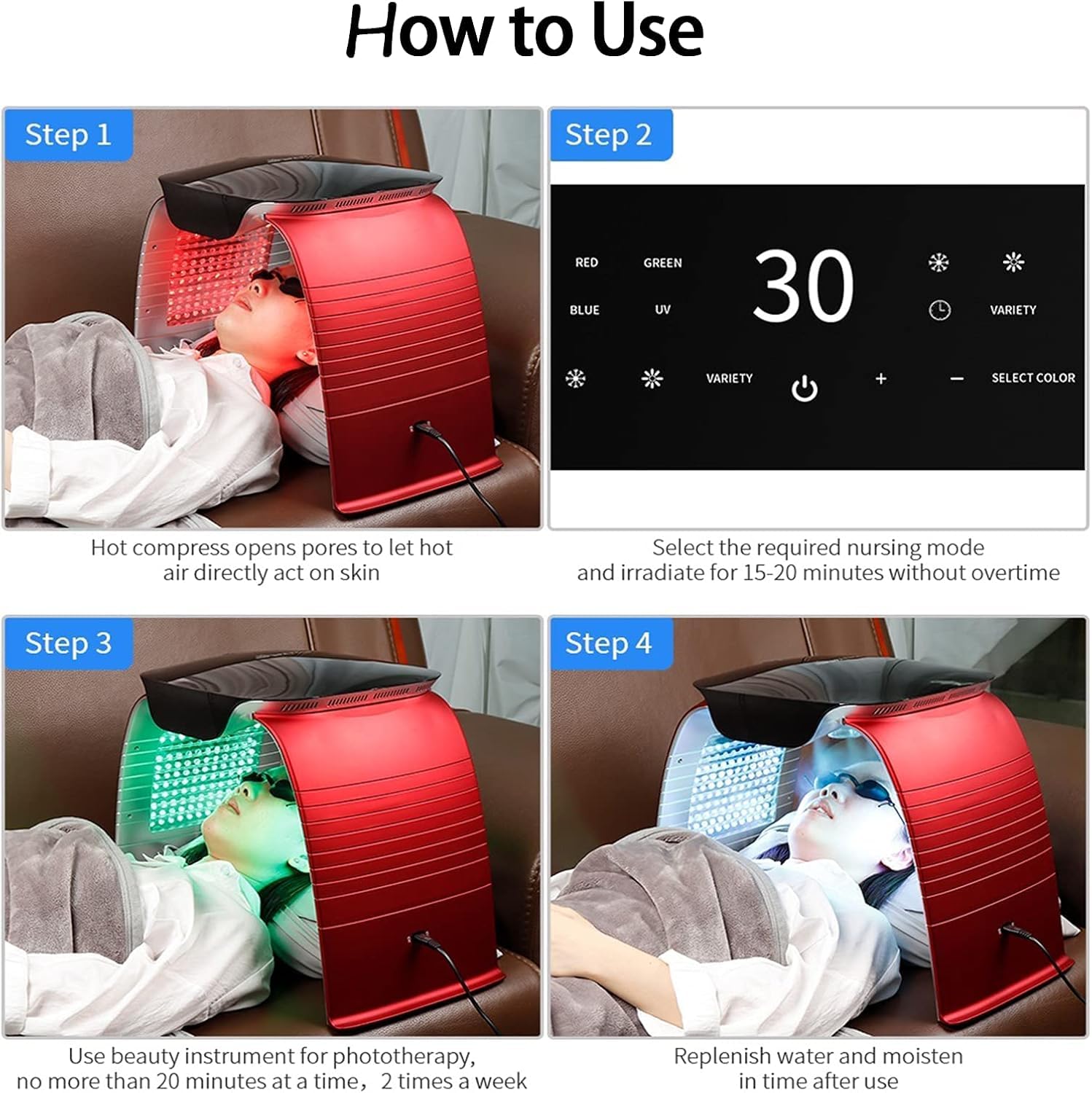 7 Colori Photon PDT luce Ringiovanimento della pelle Spettrometro Desktop Aria Calda Nebbia Fredda Strumento di Bellezza Touch Screen LED Rimozione Rughe Anti-Aging Salone Elitzia ETLB380 (Rosso)