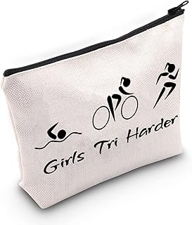 G2TUP Triathlon Lover Gift Tri Harder Makeup Bag Triathlete Cosmetic Bag Zipper Travel Pouch Swim Cycle Run Gift for Femal...