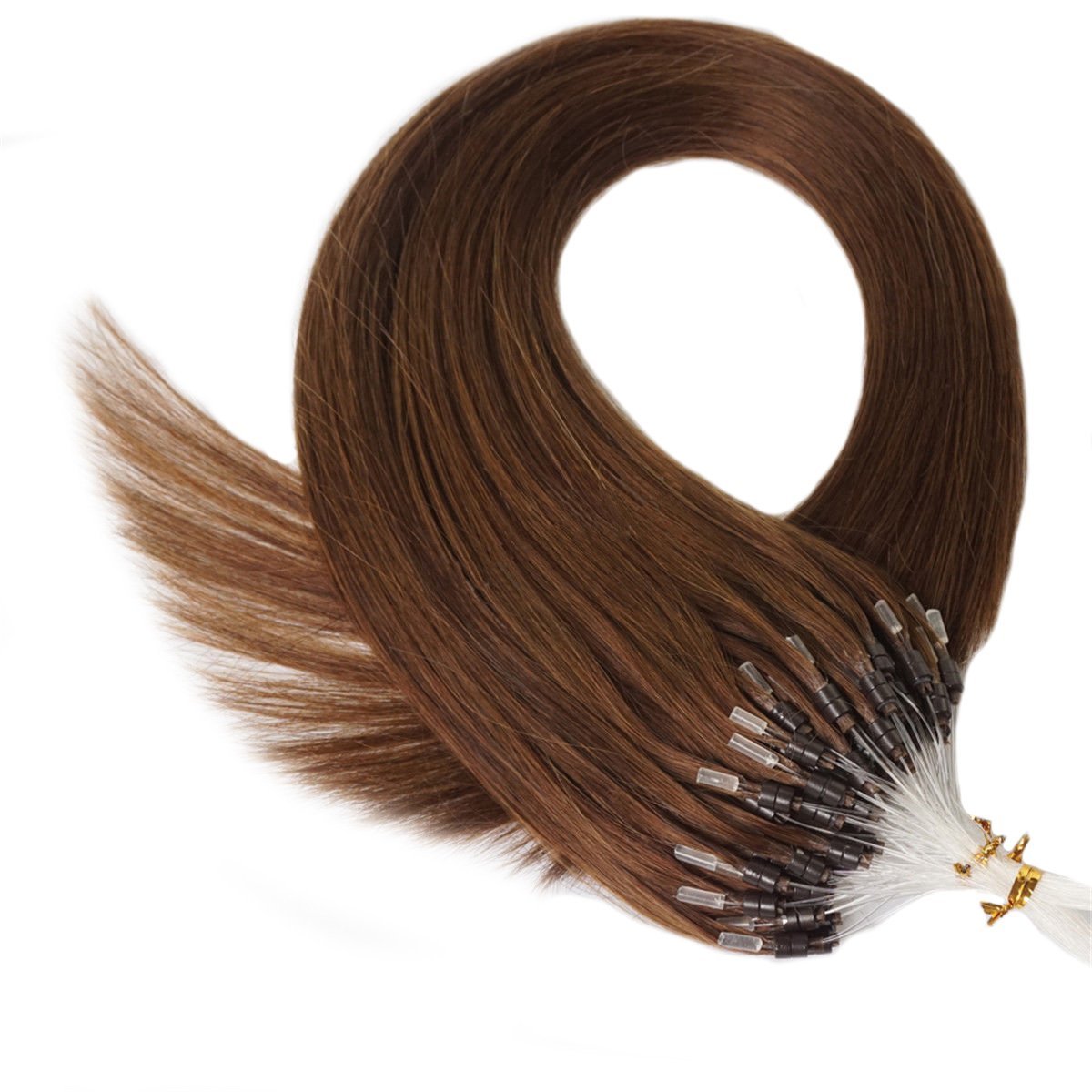 1G/S Double Silicone Remy Loop Micro Ring Beads Human Hair Extensions Straight Hair (16" 100S, Chocolate Brown)