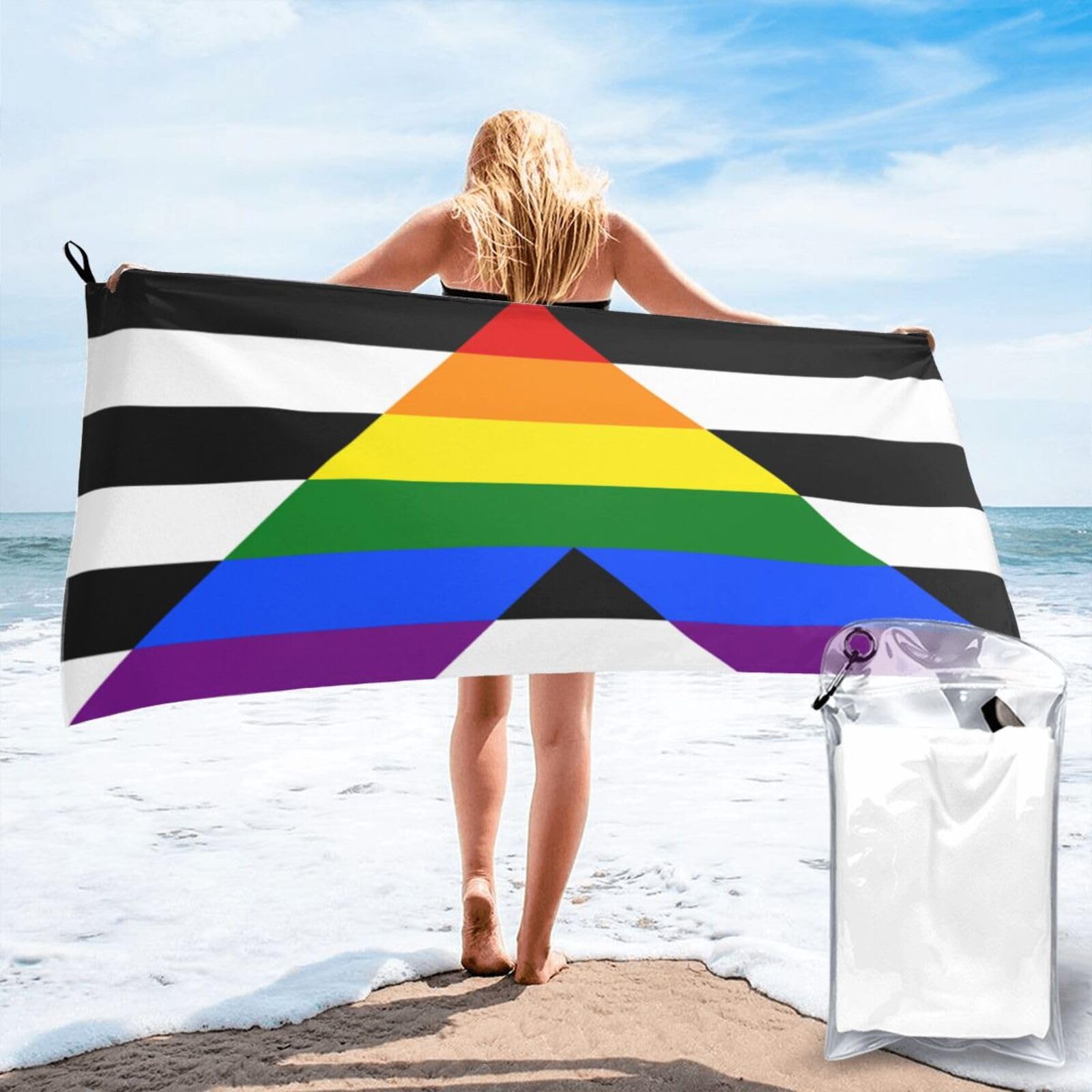 NLWQEKV Straight Ally Flag Beach Towel, Microfiber Beach Towels, Oversized, Quick Dry (31.5" X 63") Sand Proof, Absorbent, Compact, Beach Blanket, Lightweight Towel for The Swimming, Sports