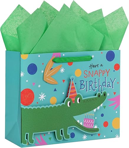 Miniatura 8 de LeZakaa Bolsa de regalo de cumpleaños de 13 pulgadas, bolsa de regalo azul mediana con papel de seda, etiqueta de regalo y tarjeta, diseño de