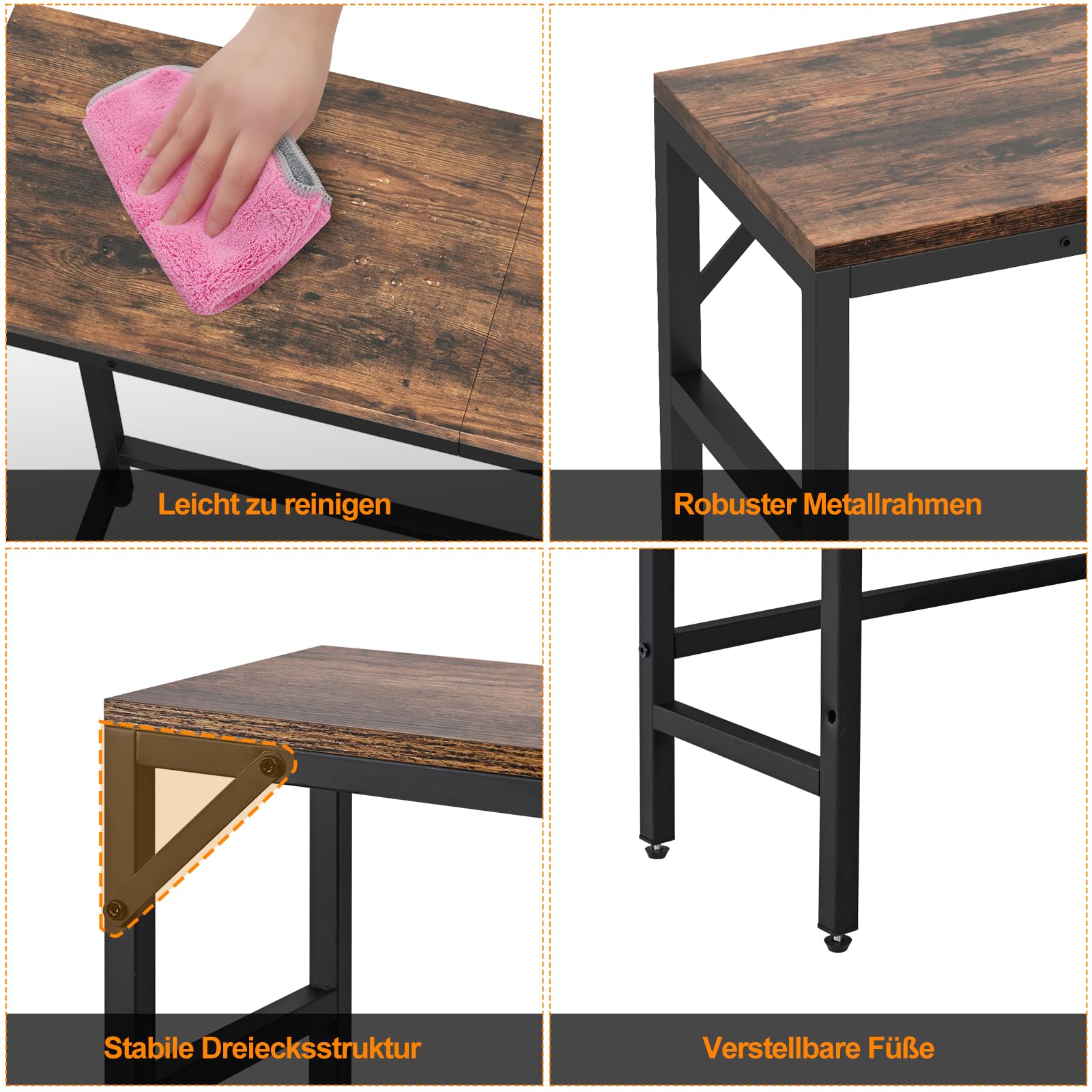 Livofloral Schmaler Konsolentisch, 75 x 24 x 75 cm Eingangstisch mit 2 Stützstangen, Dünner Sofatisch, Kleiner Beistelltisch, Ausstellungstisch, Seitentisch für Wohnzimmer, Flur, Rustikal Braun