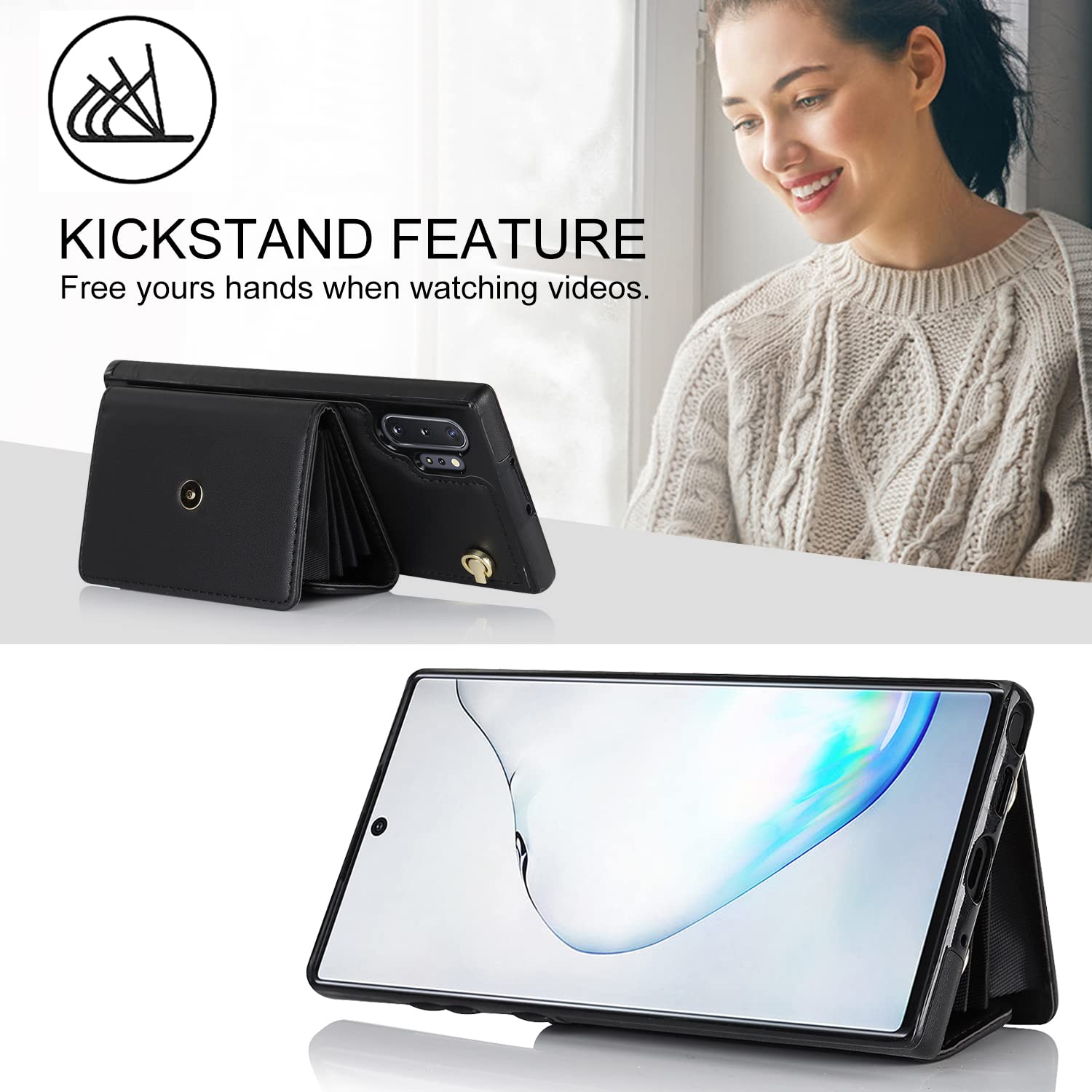 Vankii Cover per Samsung Galaxy Note 10 Plus, Flip Caso Libro Premium Portafoglio Custodia in Pelle PU Magnetica,Custodia Pelle Sintetica TPU Silicone Antiurto,Funzione Supporto Slot Schede (Marrone