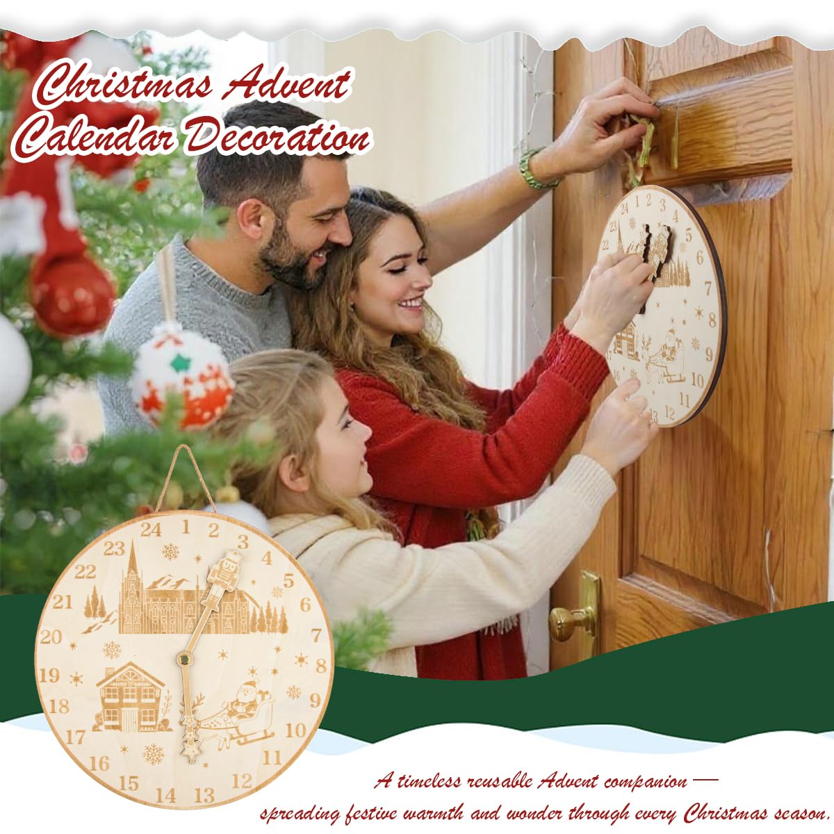 Calendrier De L'Avent Horloge Murale En Bois - 28 Cm, Avec Aiguilles En Forme De Soldat Casse-noisette - Compte à Rebours Noël 24 Jours