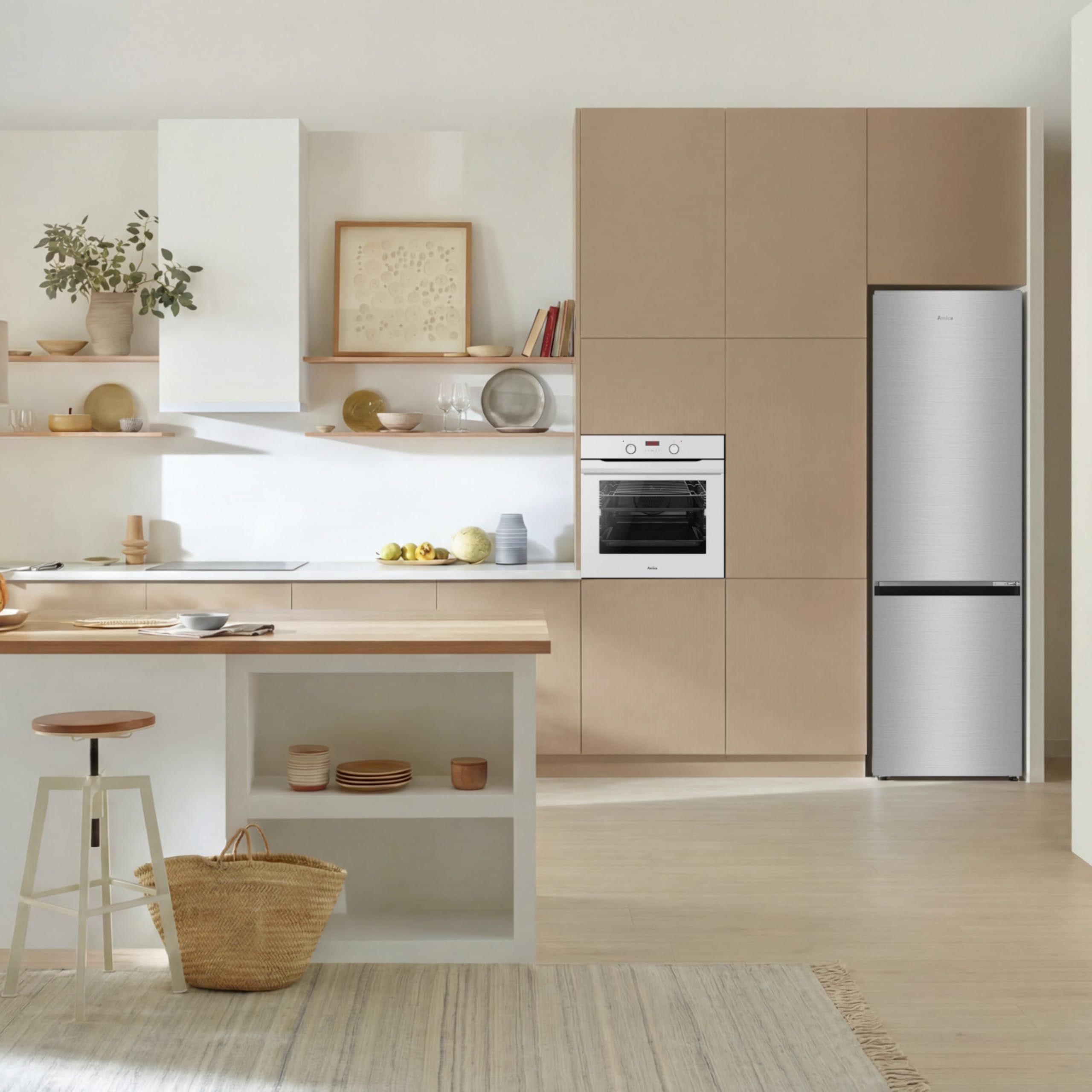 Amica Kühl‑Gefrier‑Kombination freistehend 178,9 x 55 x 58,8 cm 262 l Ökofunktion NoFrost Supergefrierfunktion 4-Sterne-Fach Gefrierfach unten AKG 3877 E – Kühl Gefrierkombination Edelstahloptik