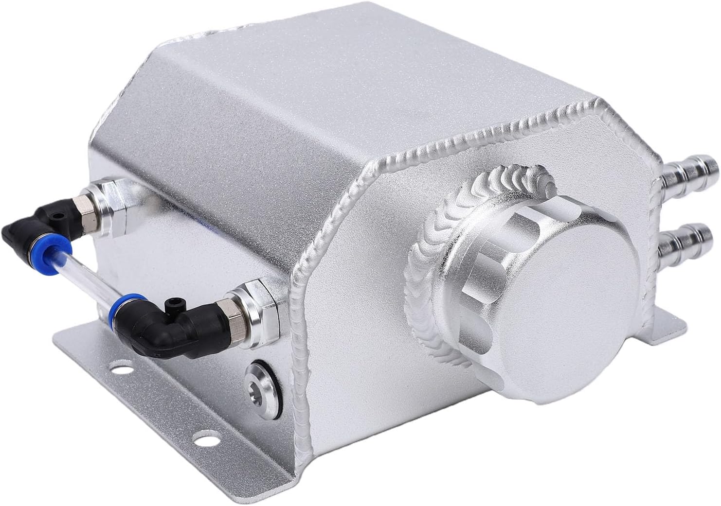 Luocute Radiator Coolant Expansion Tank, Aluminum Alloy Coolant Reservoir Overflow Tank 1L Universal, with Silver Finish, for Automotive Cooling Systems