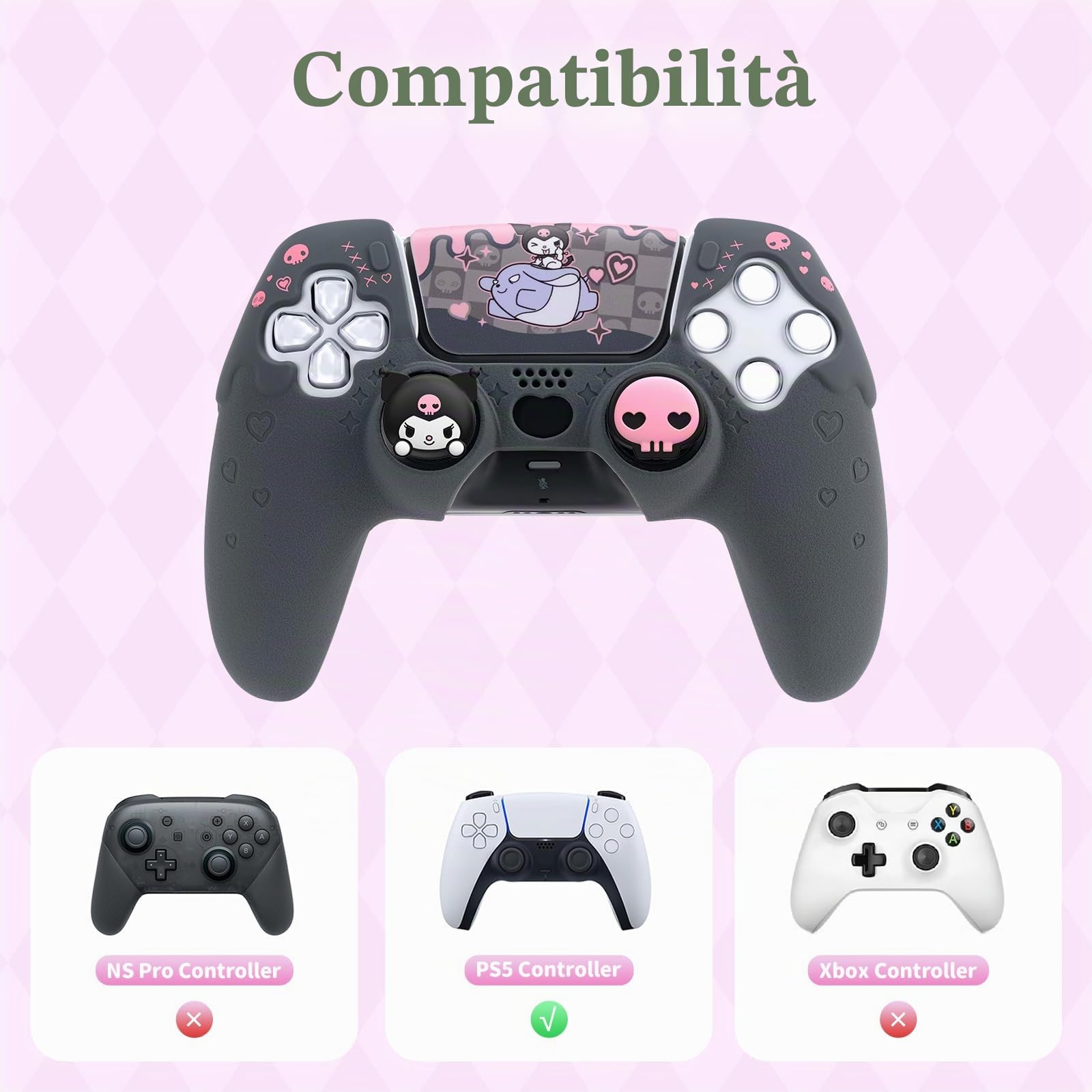 Kuitmor Set di cover in silicone per controller PS5, morbida custodia protettiva antiscivolo per controller wireless PlayStation 5, con 2 tappi per impugnatura per pollice e 1 adesivo